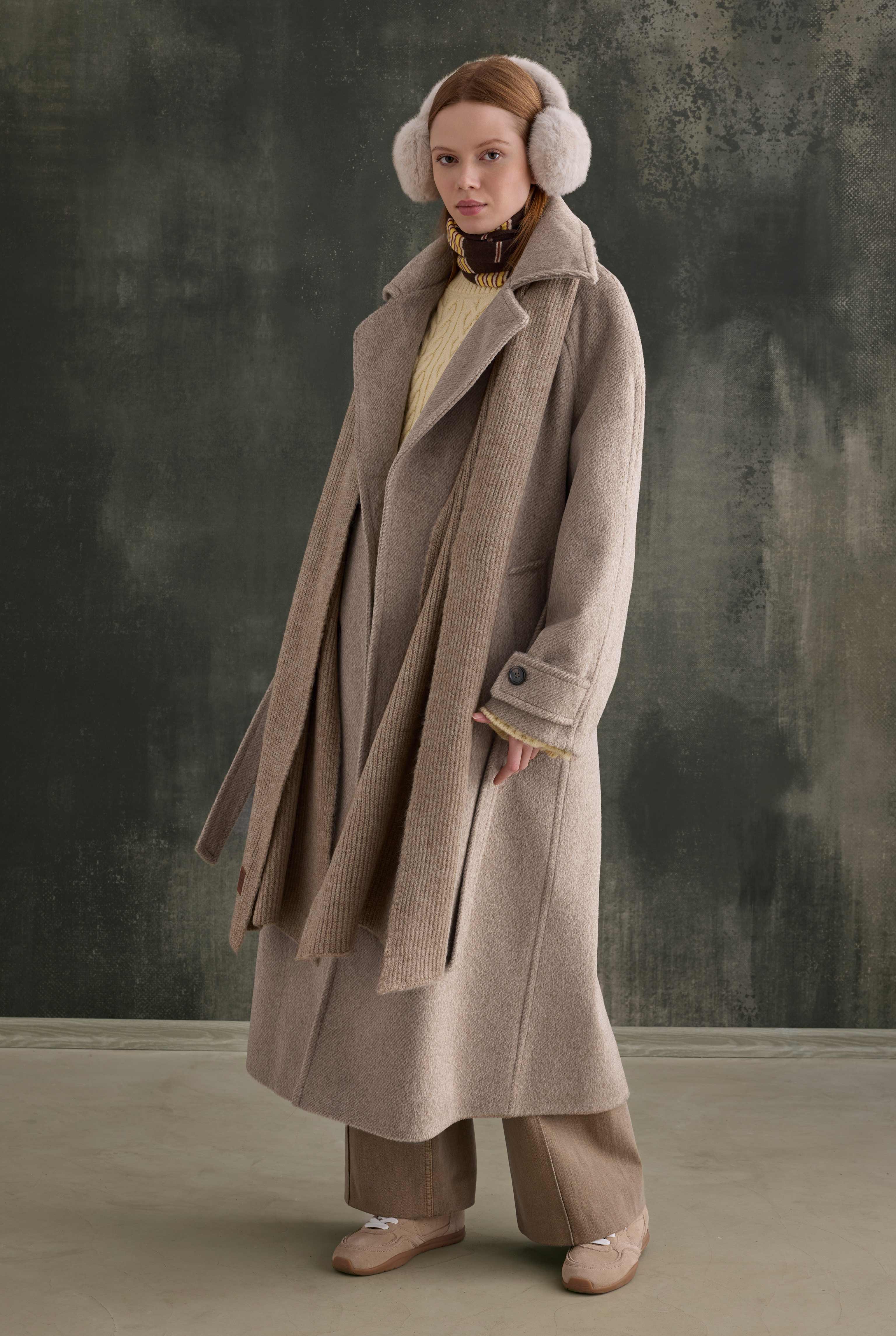 Belted Long Coat Light Mink - 3