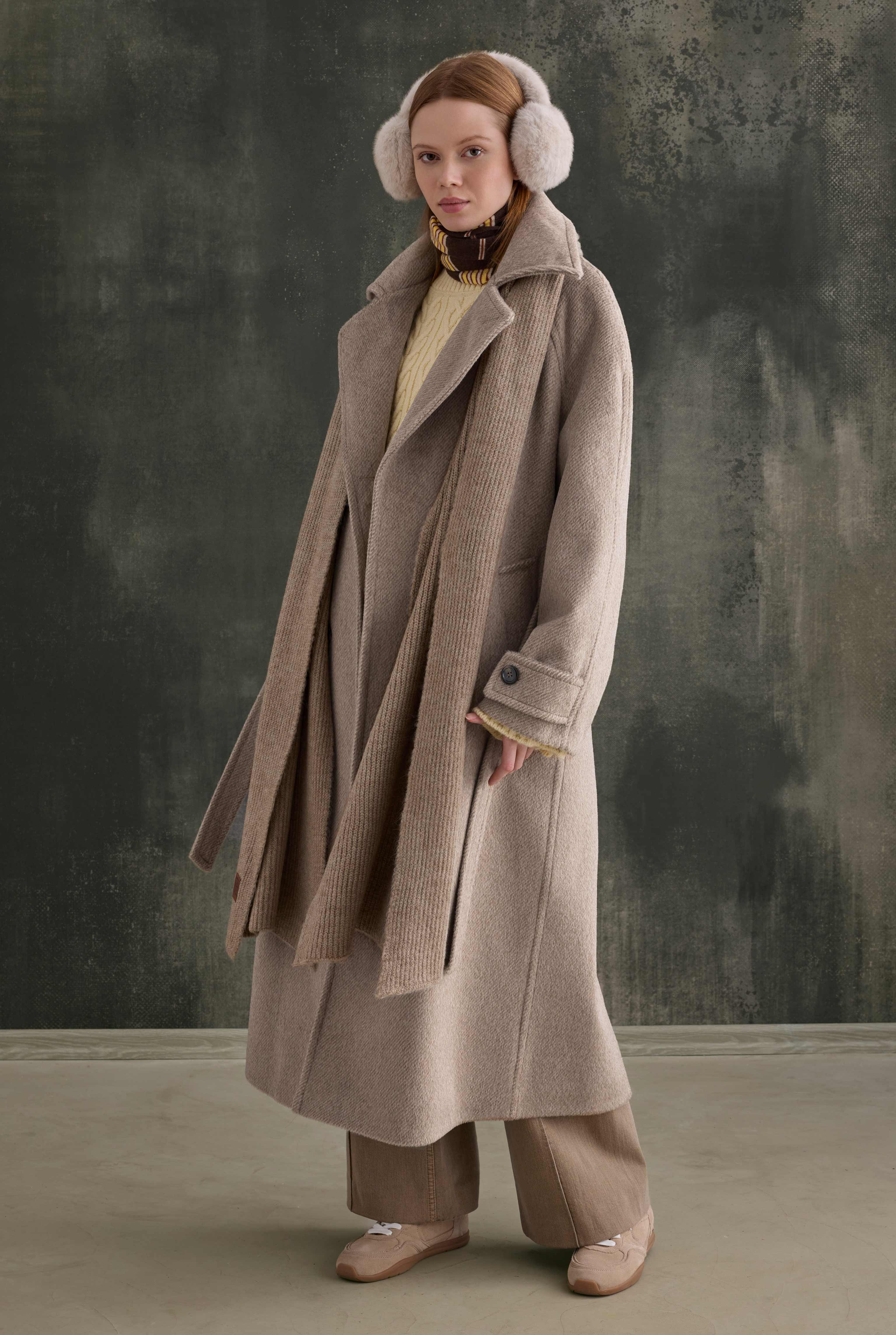 Belted Long Coat Light Mink - HE-QA