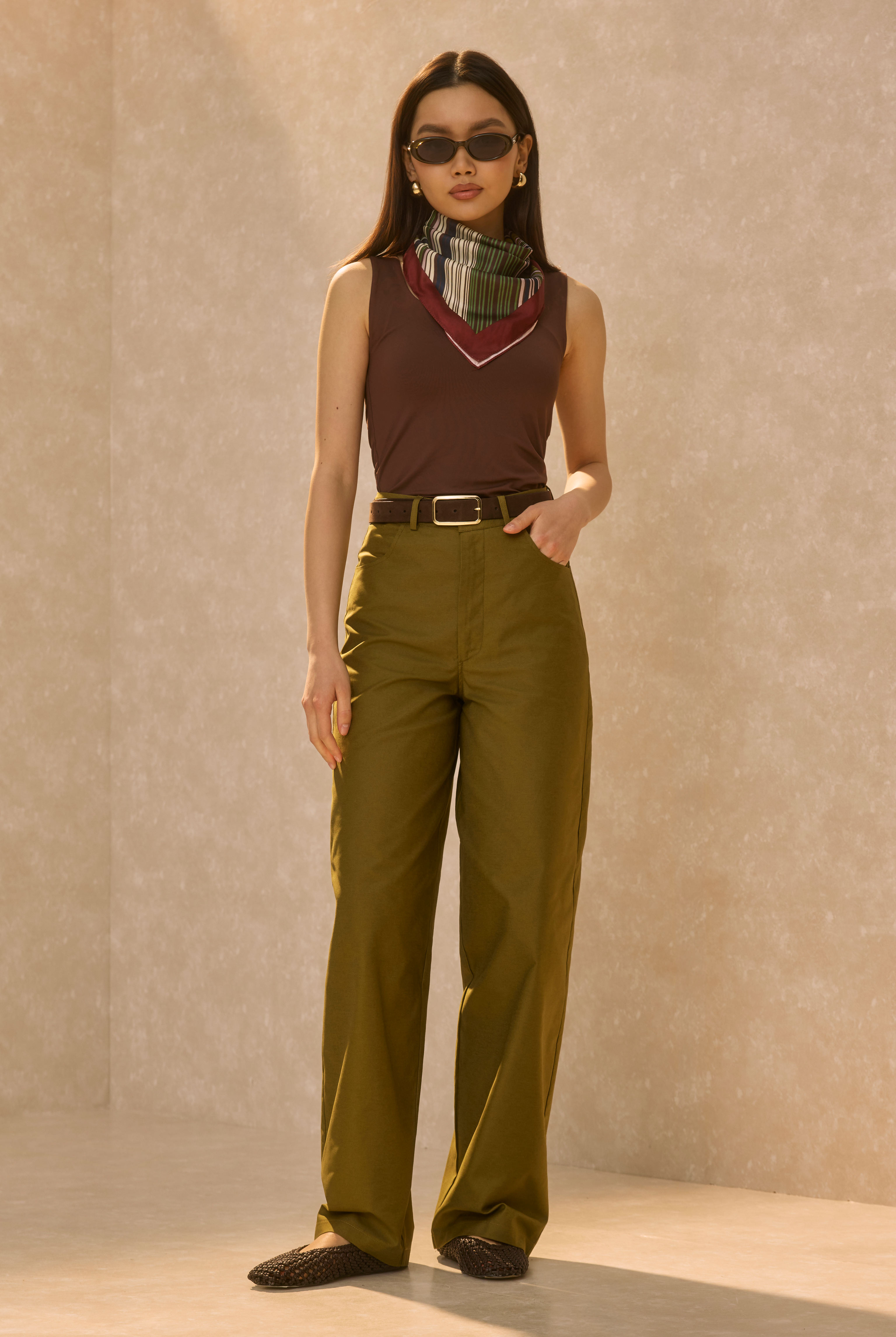 Gabardine Barrel Trousers Oil Green - 2