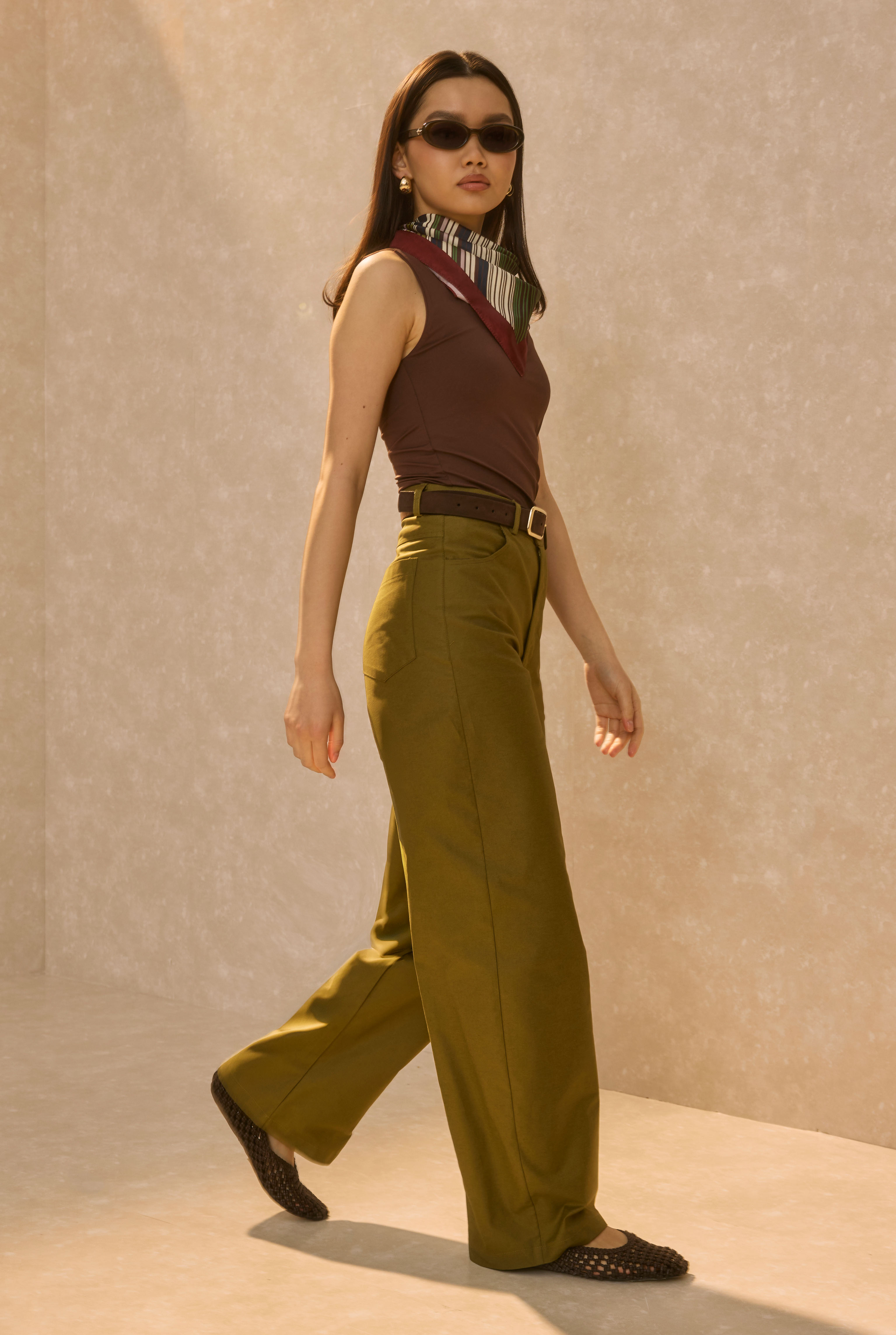 Gabardine Barrel Trousers Oil Green - 5