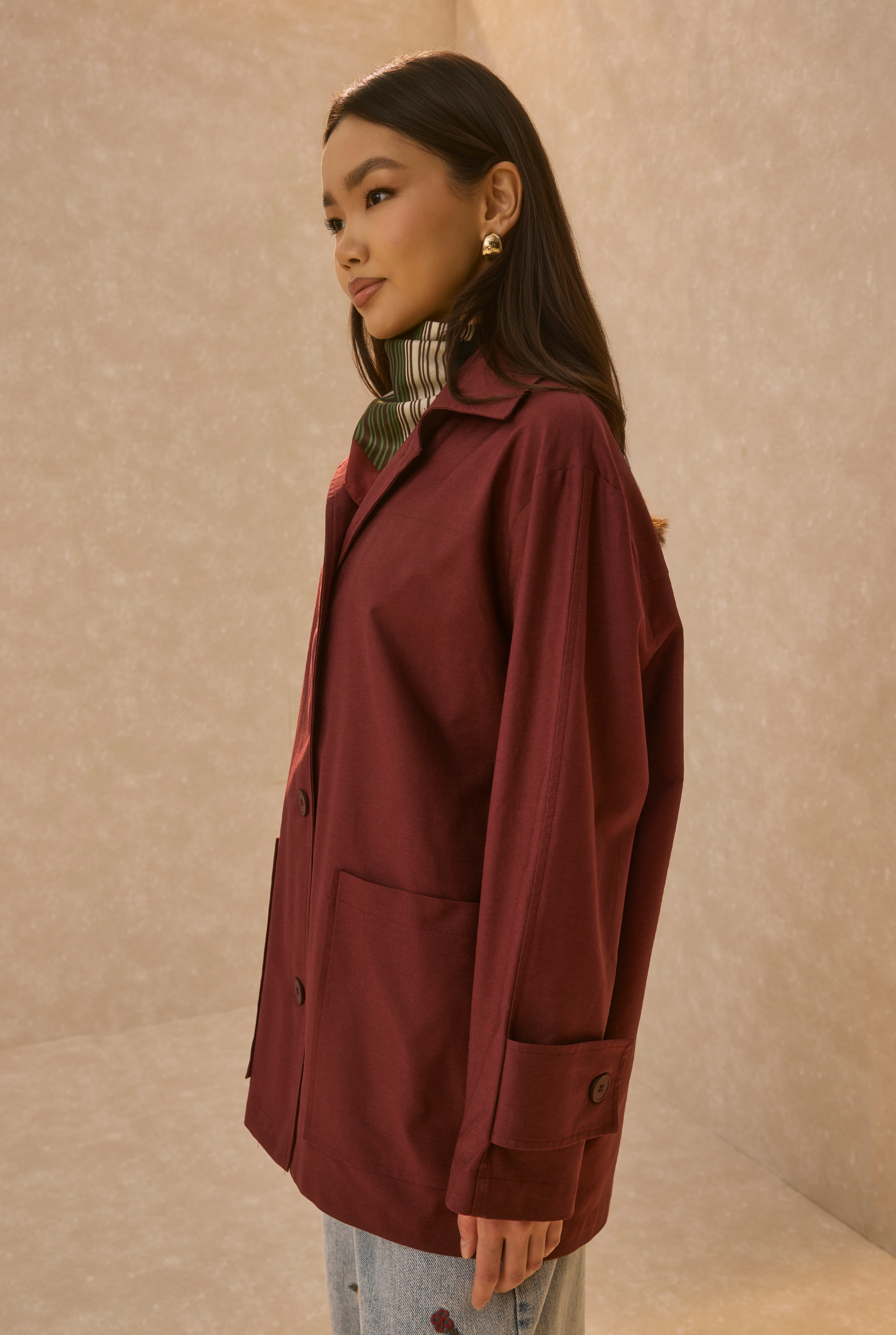 Basic Gabardine Jacket Bordeaux - 4