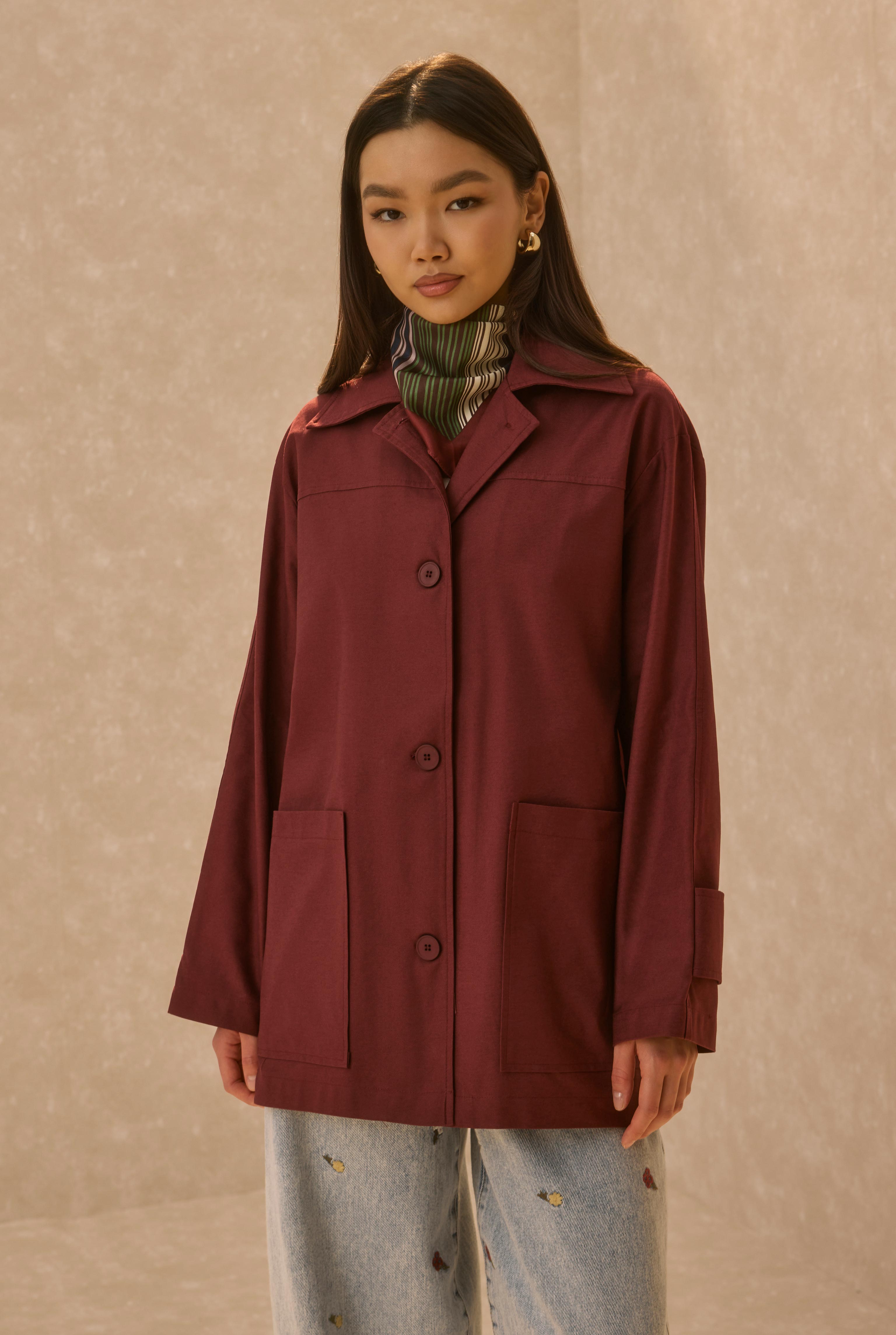 Basic Gabardine Jacket Bordeaux - 3
