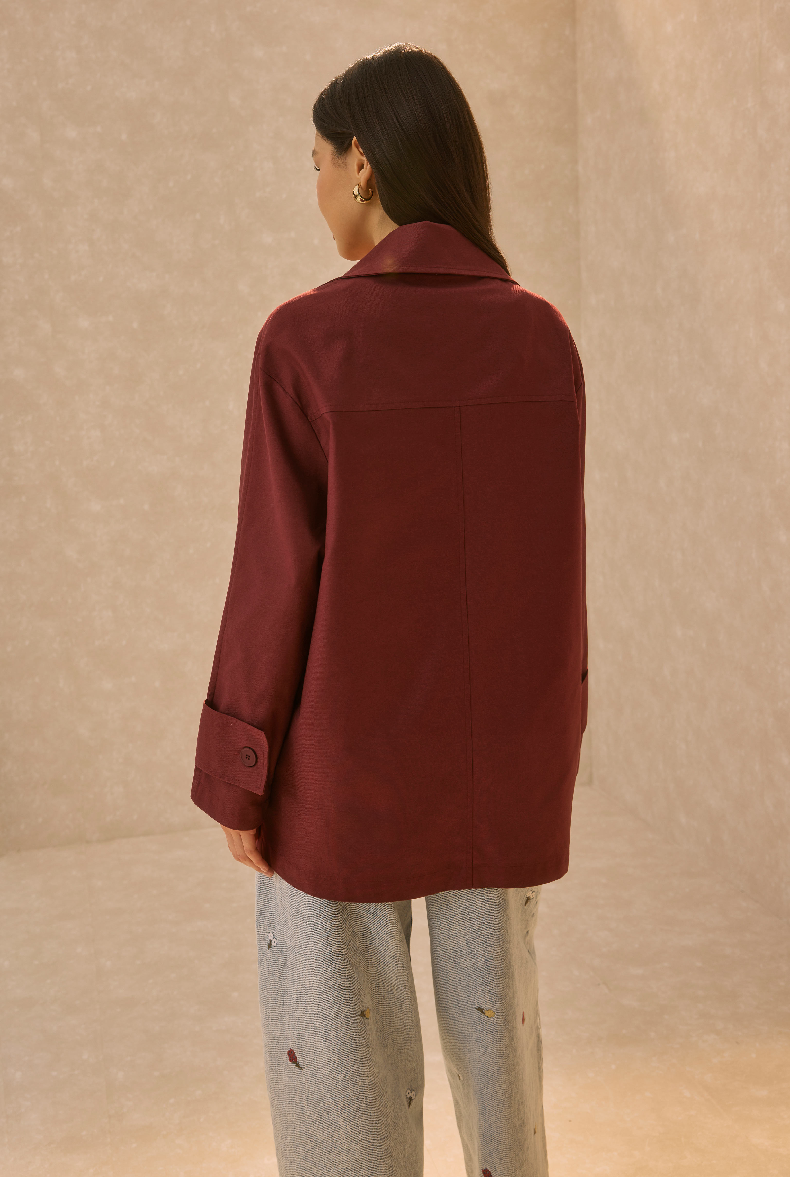 Basic Gabardine Jacket Bordeaux - 5