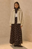 Pleat Detailed Leather Jacket Bone 
