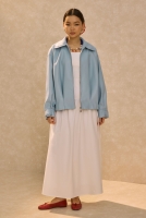 Pleat Detailed Leather Jacket Baby Blue 