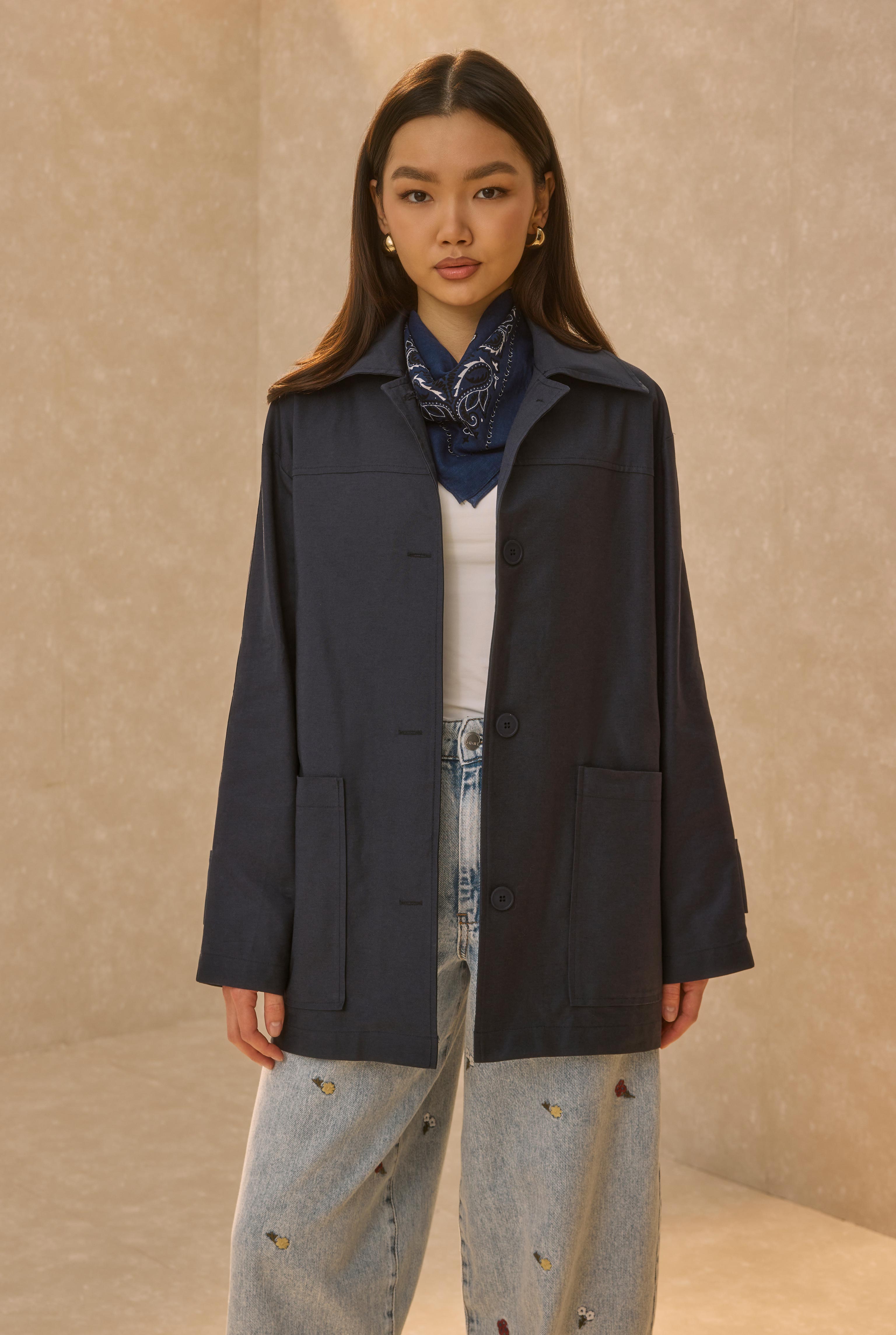 Basic Gabardine Jacket Navy Blue - 2