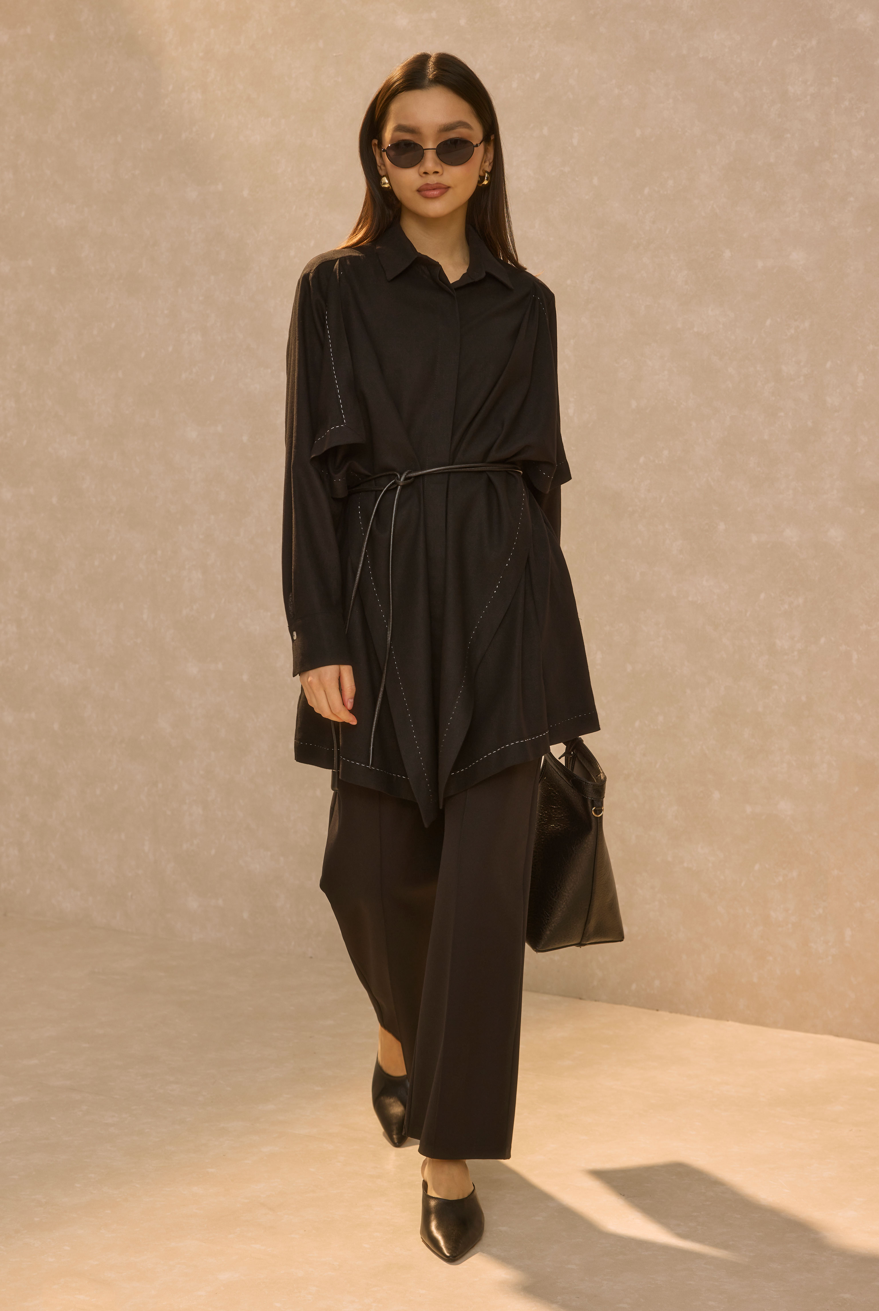 Shirt With Wide Panel Design Black - 2