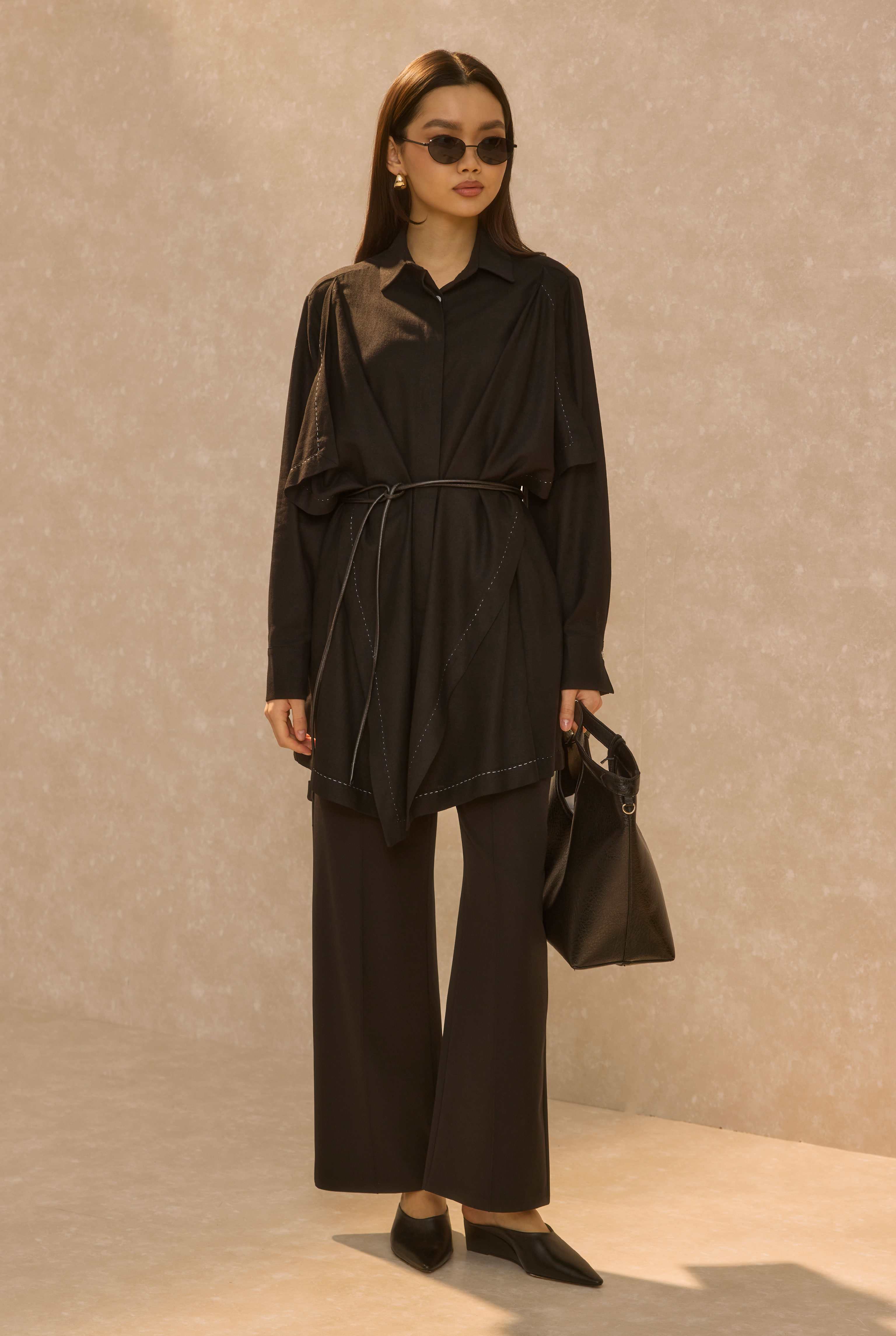 Shirt With Wide Panel Design Black - 3