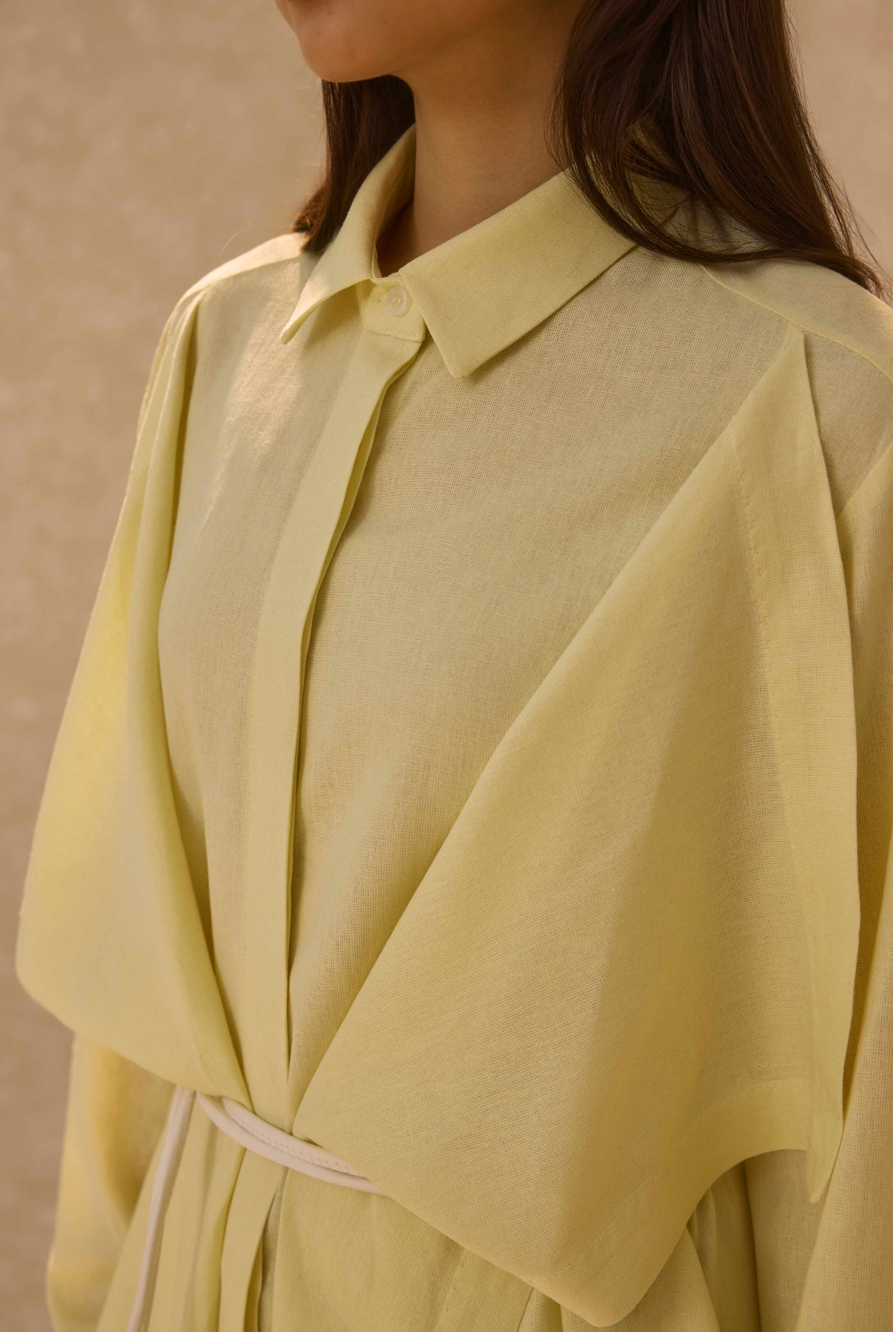 Shirt With Wide Panel Design Soft Yellow - 2