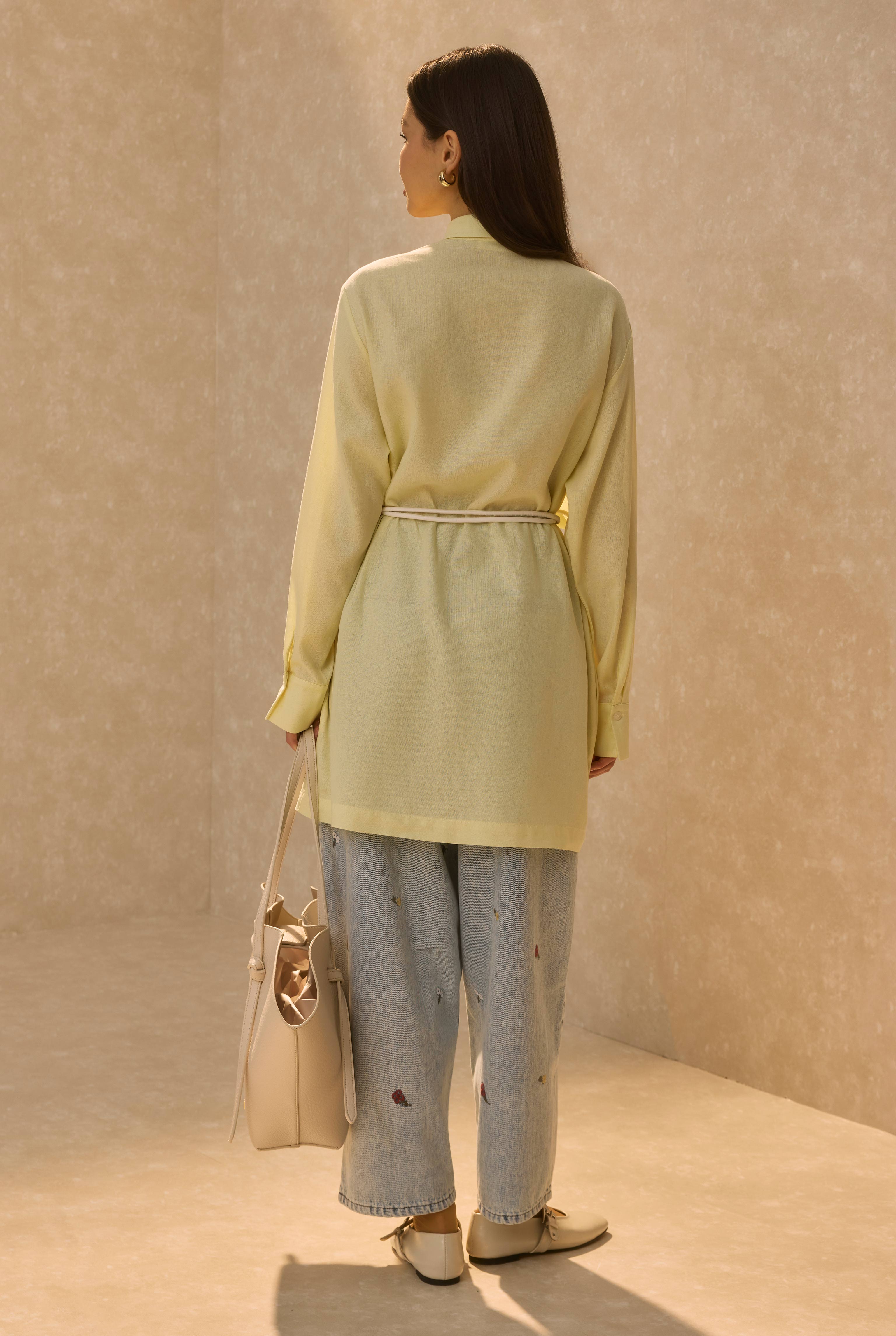 Shirt With Wide Panel Design Soft Yellow - 6