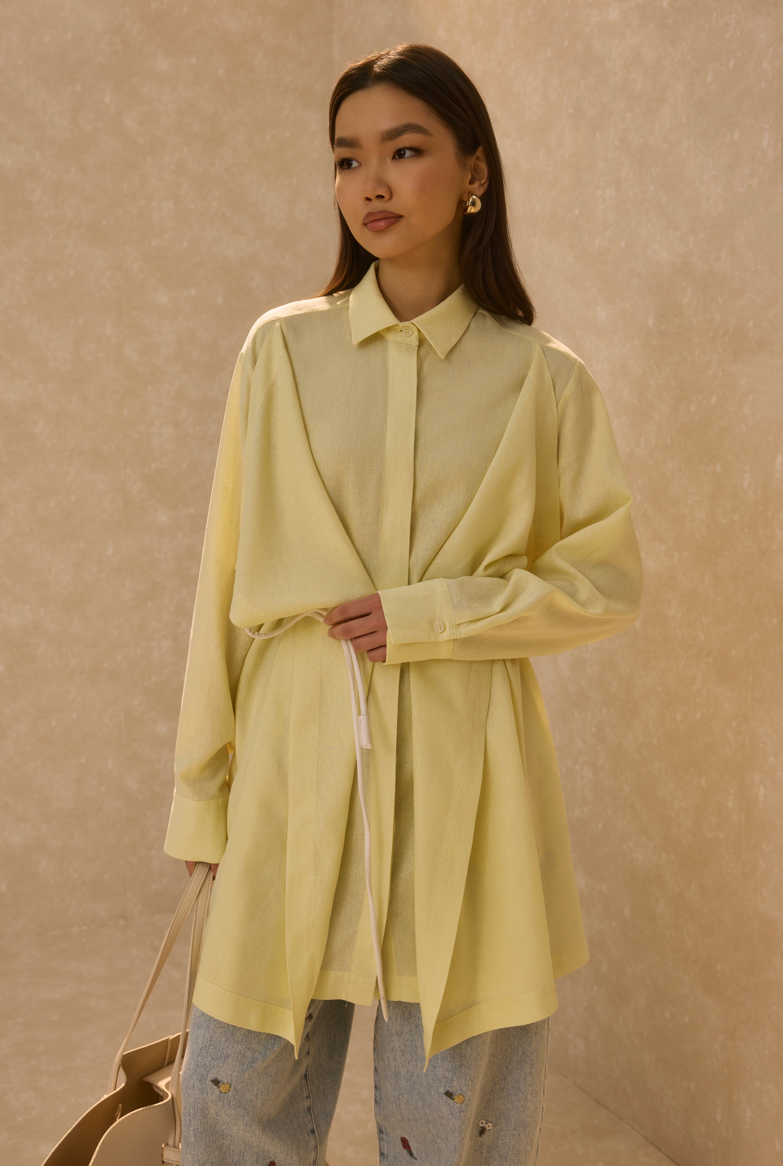 Shirt With Wide Panel Design Soft Yellow - 3