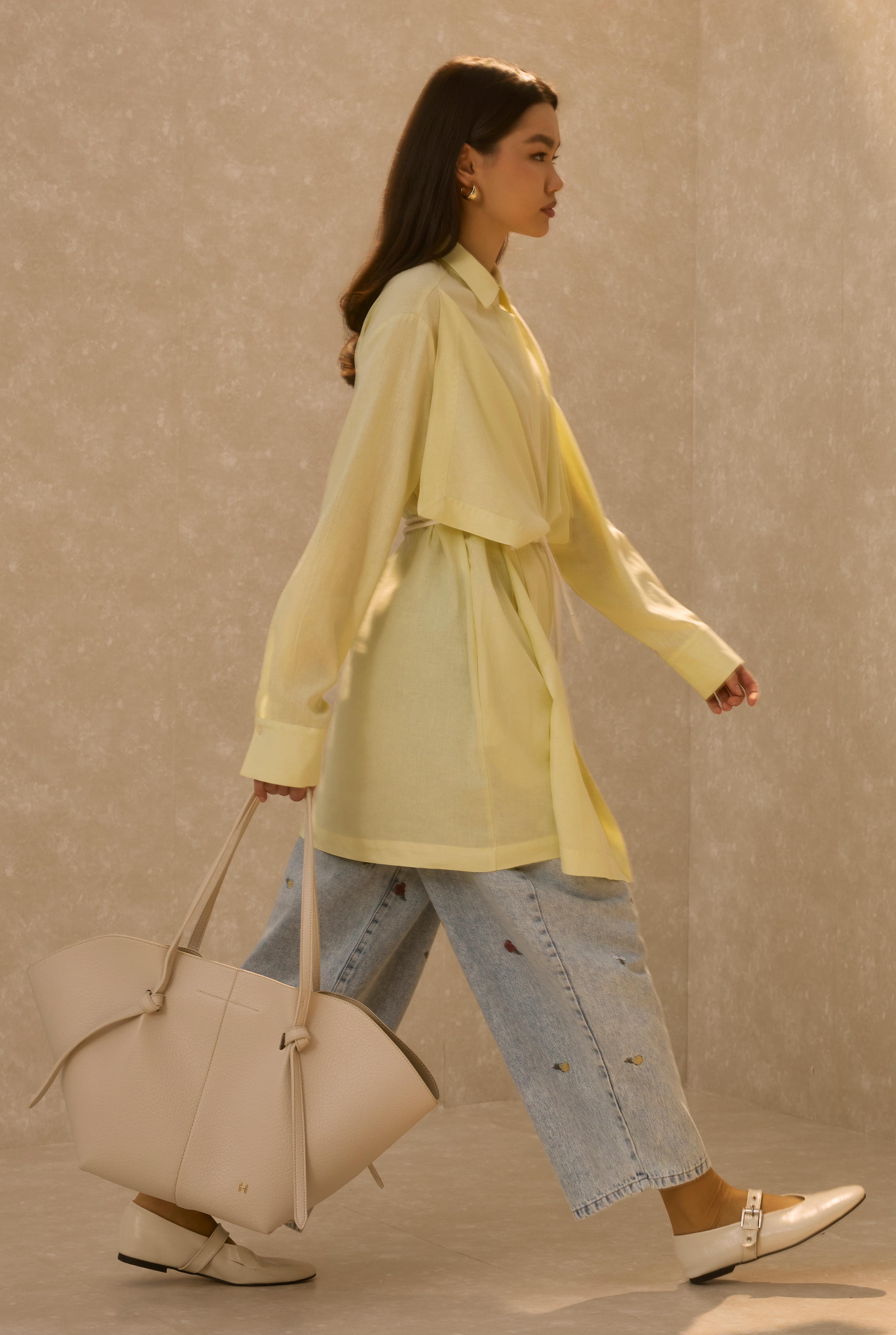 Shirt With Wide Panel Design Soft Yellow - 4