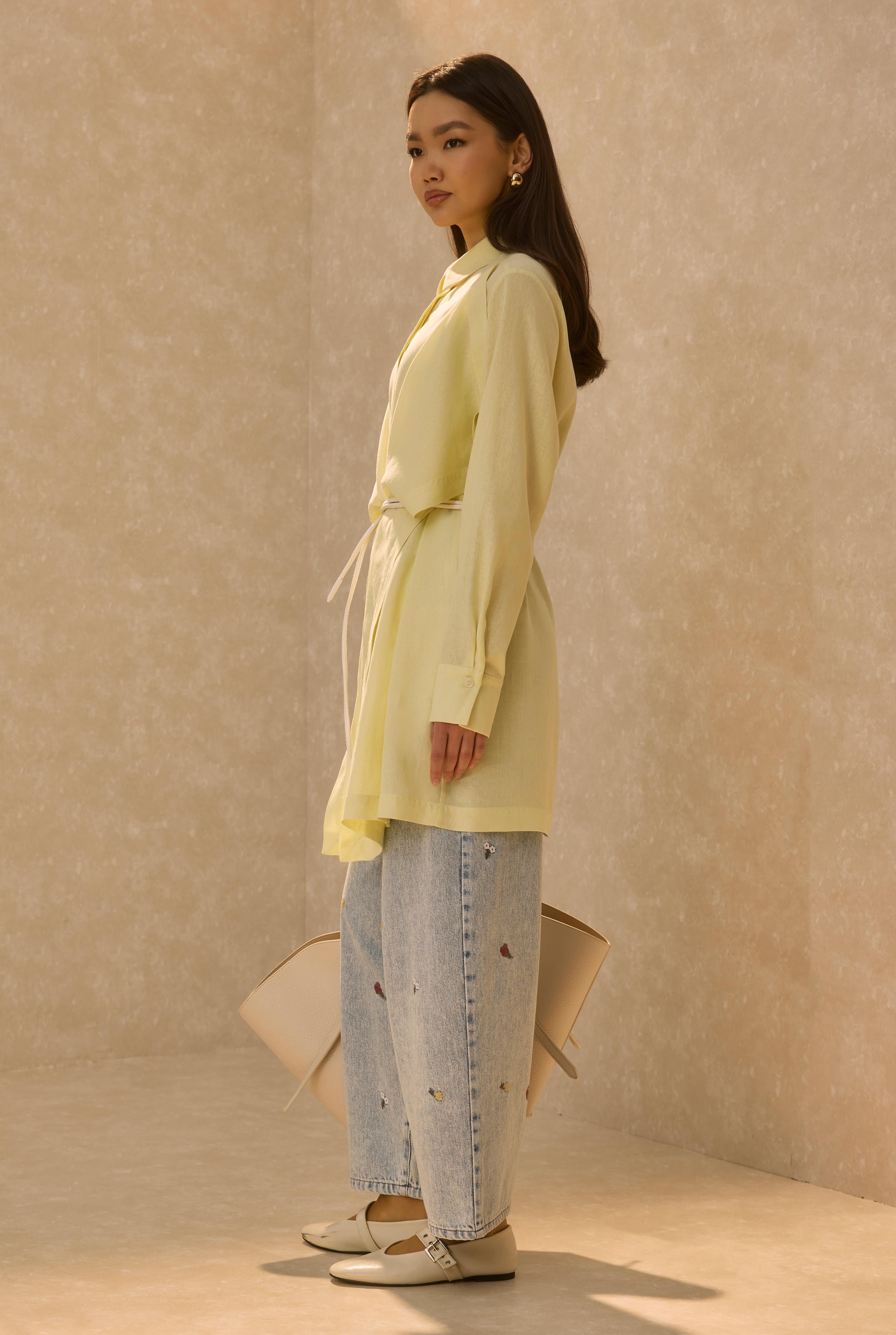 Shirt With Wide Panel Design Soft Yellow - 5