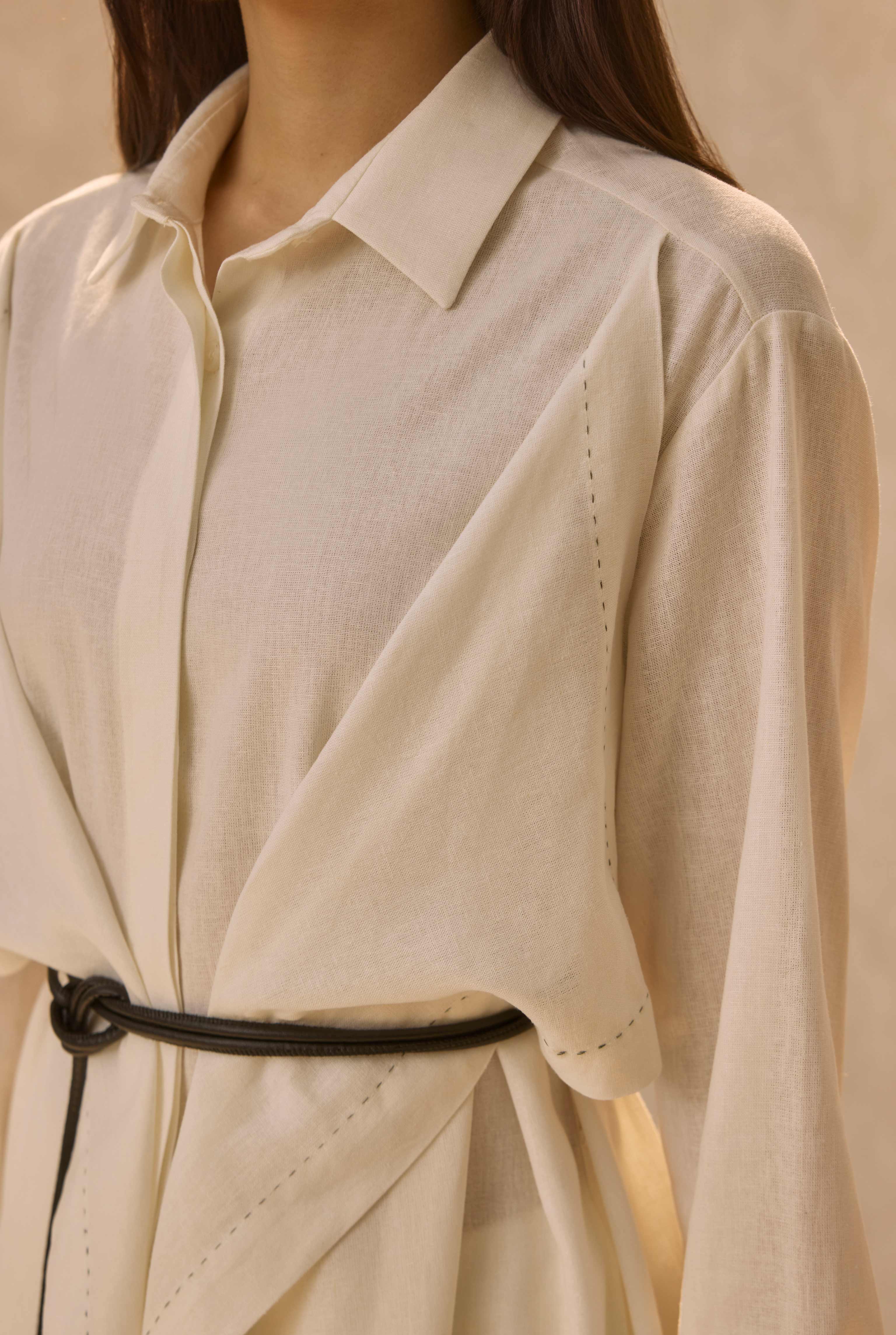 Shirt With Wide Panel Design Ecru - 3