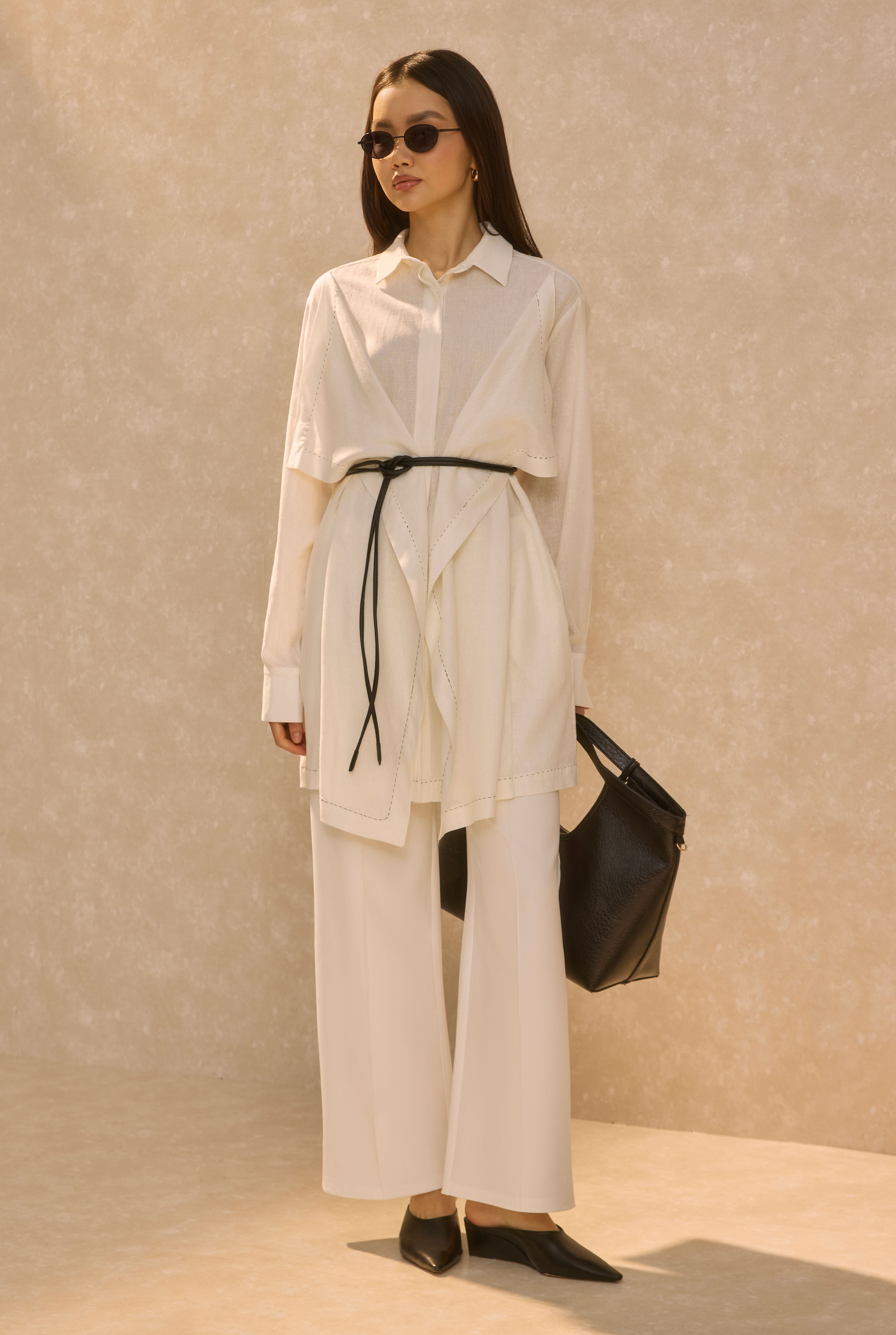 Shirt With Wide Panel Design Ecru - 5