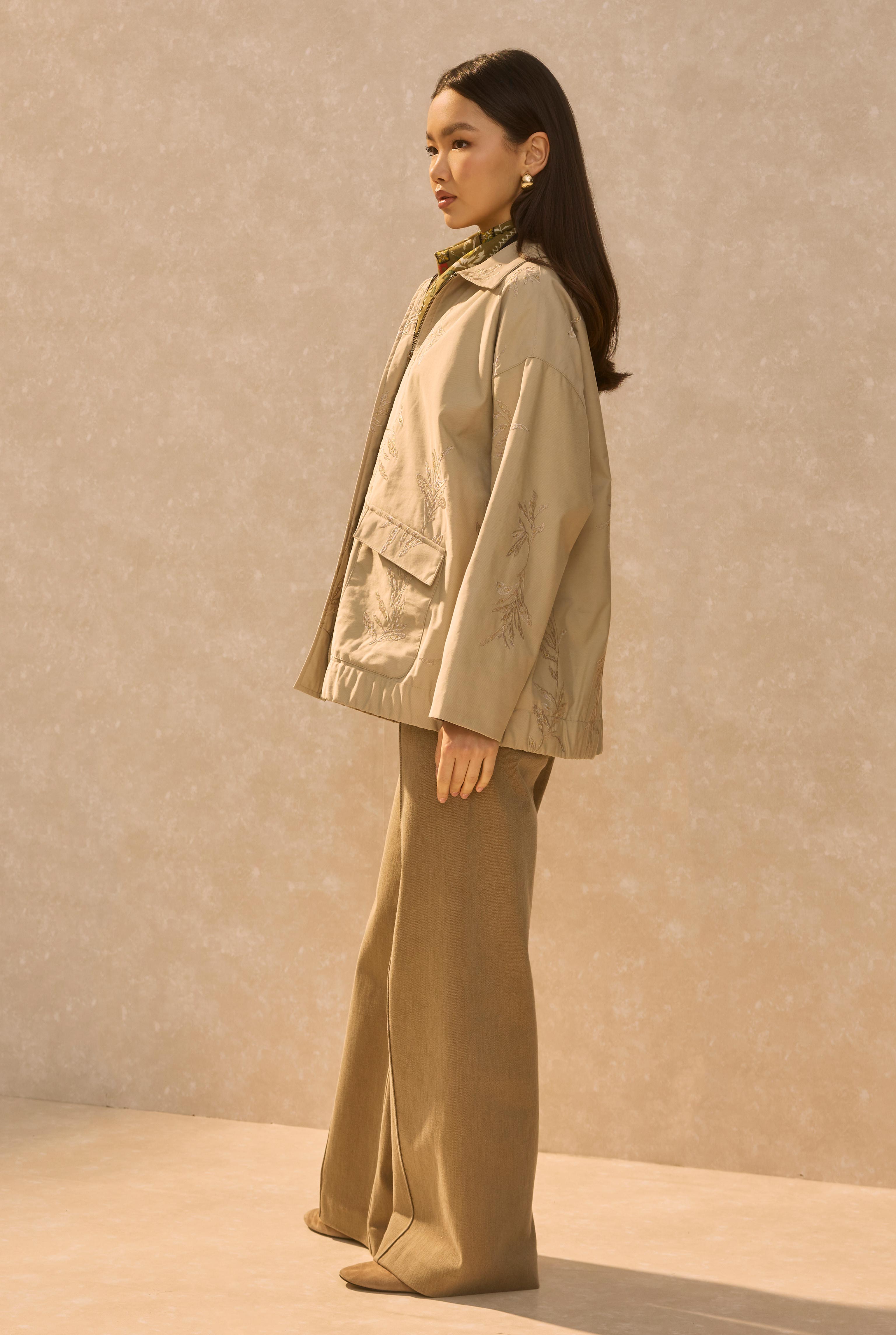 Embroidered Bomber Jacket Sand Beige - 3