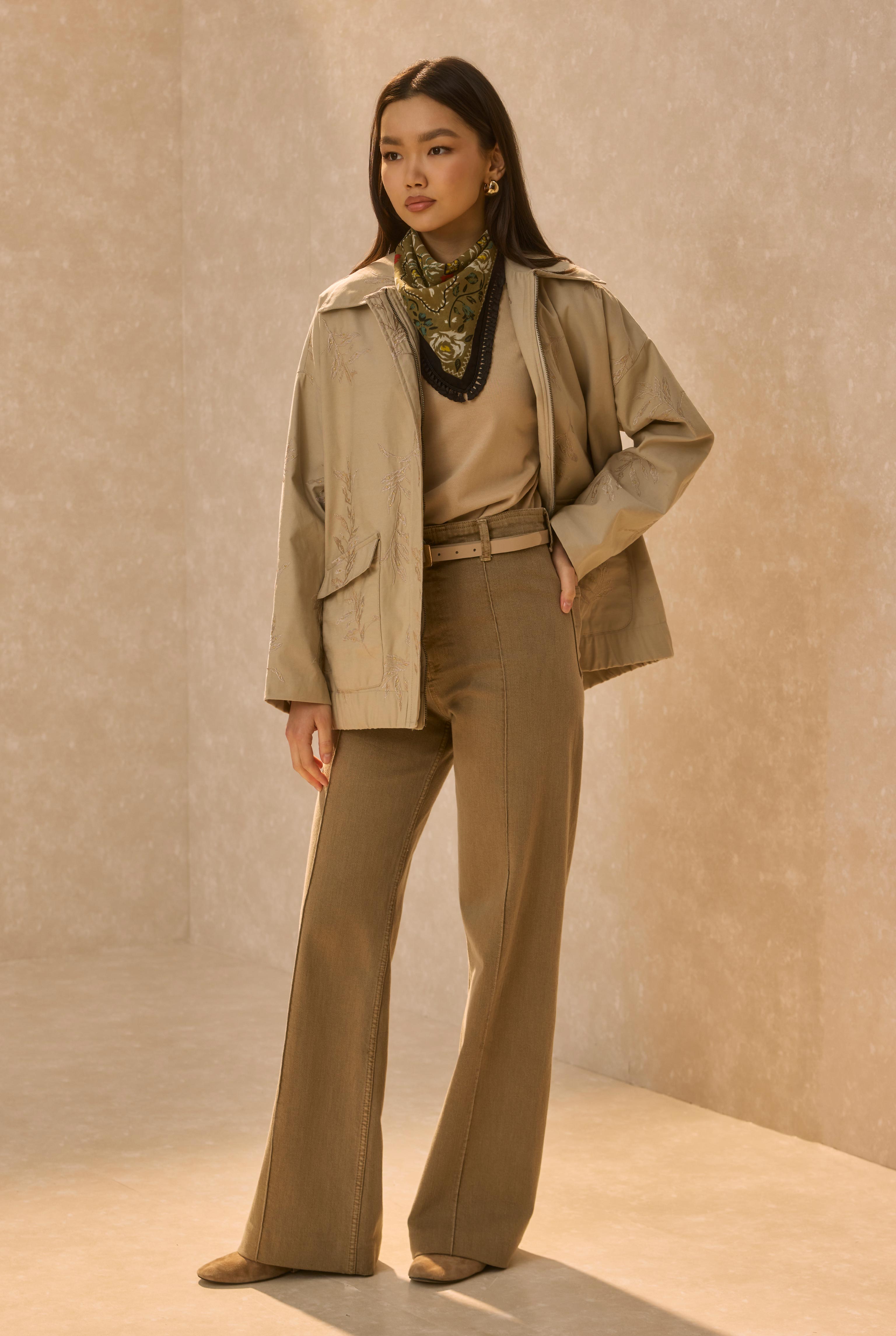 Embroidered Bomber Jacket Sand Beige - 4