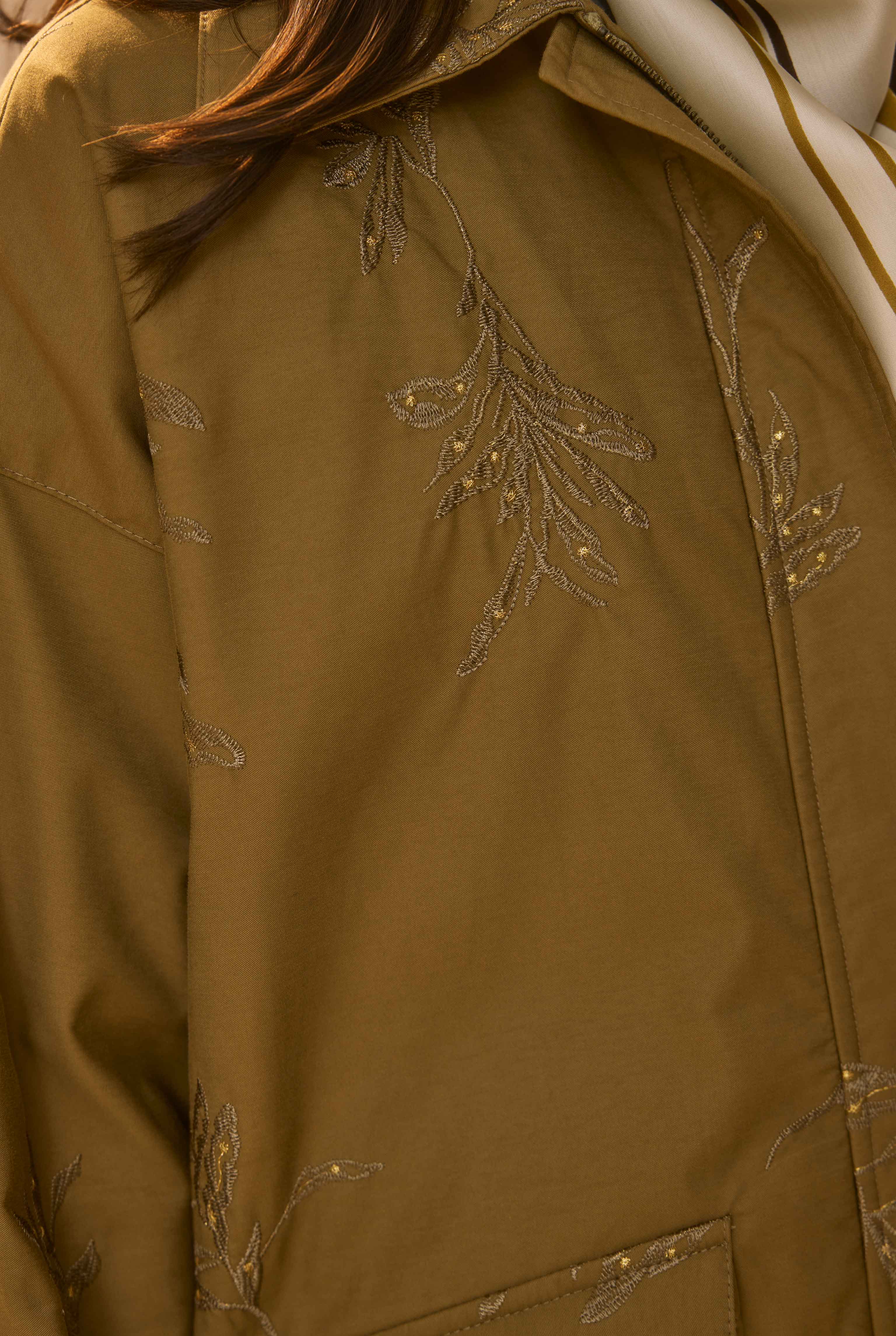 Embroidered Bomber Jacket Khaki - 3