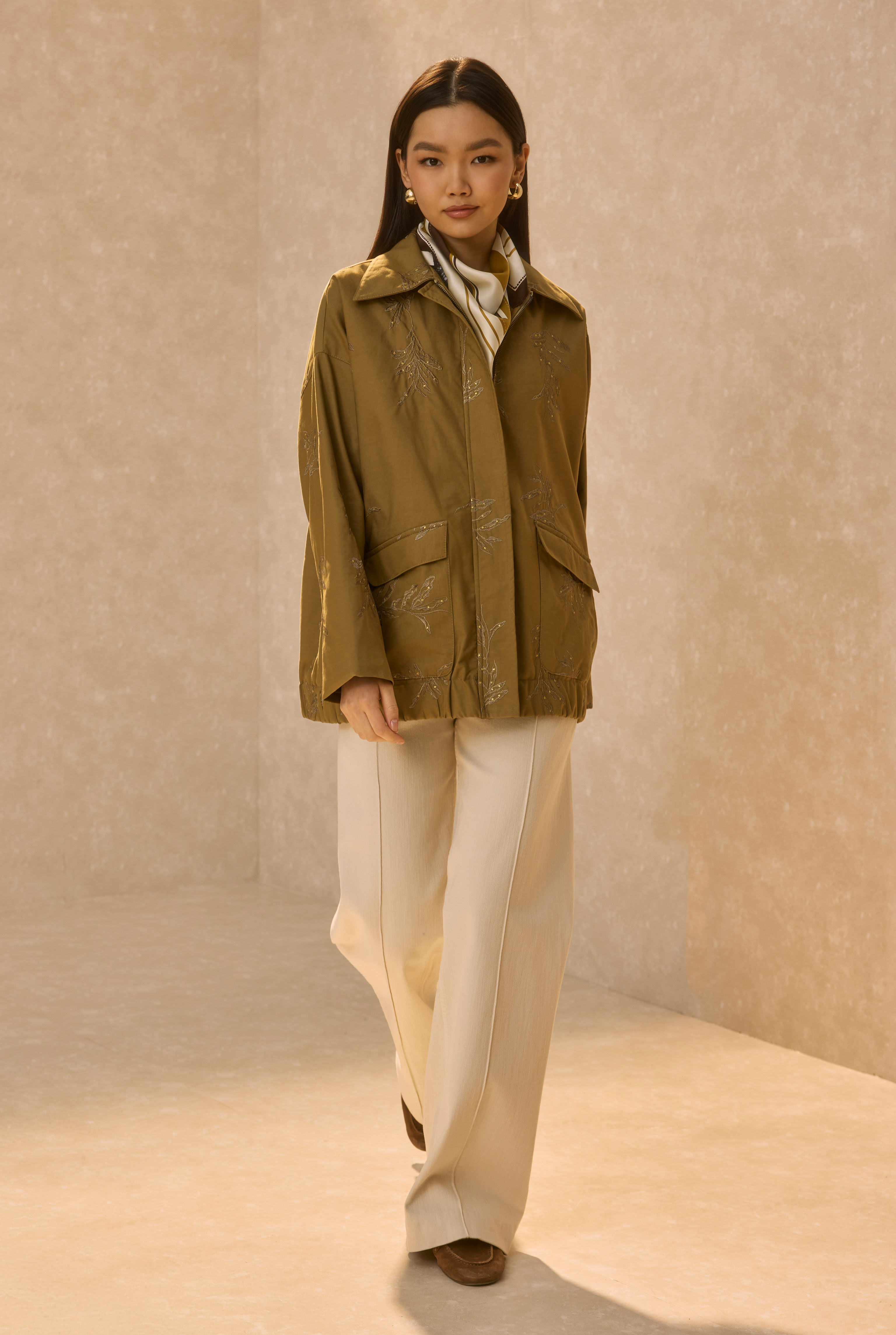 Embroidered Bomber Jacket Khaki - 4