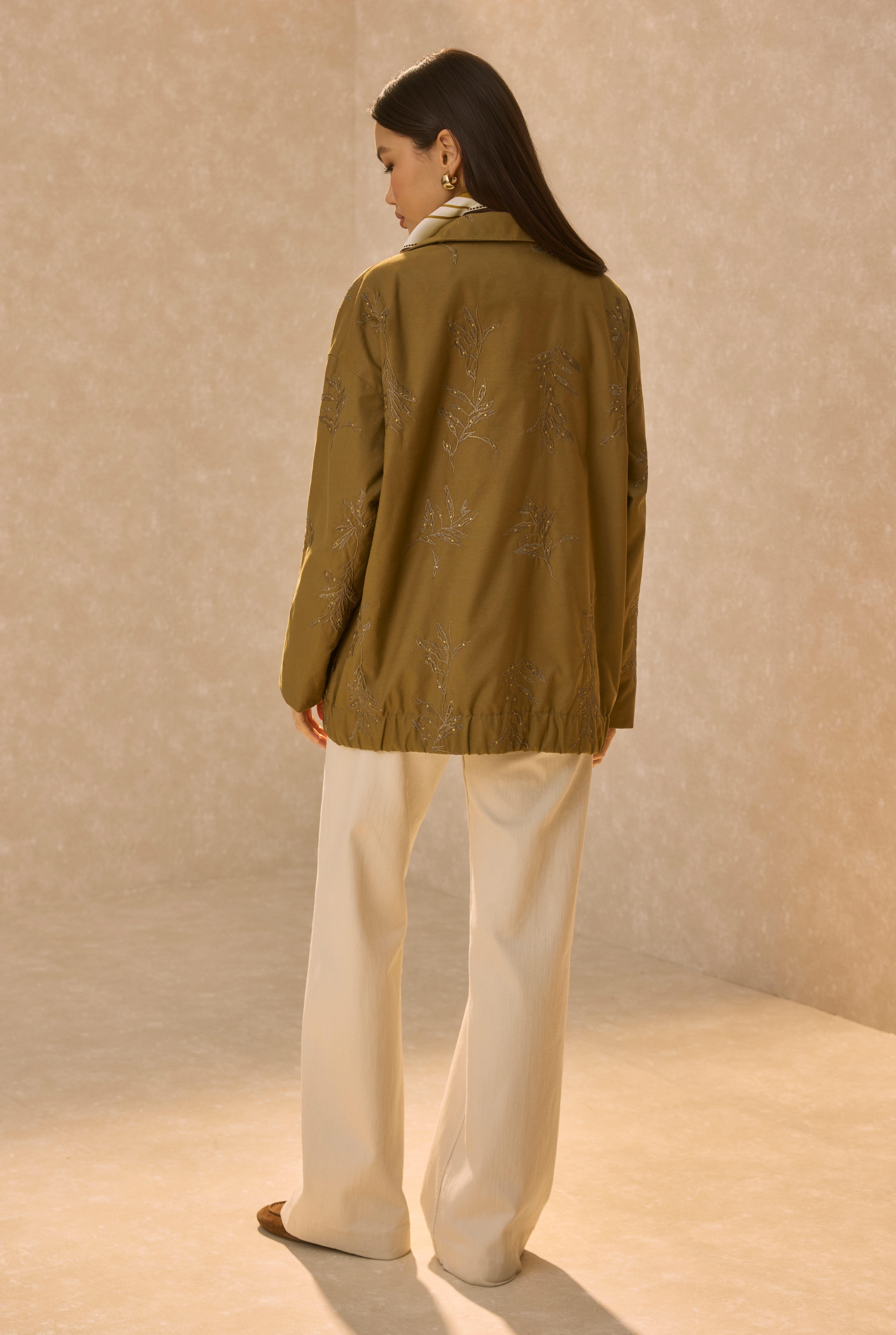 Embroidered Bomber Jacket Khaki - 6