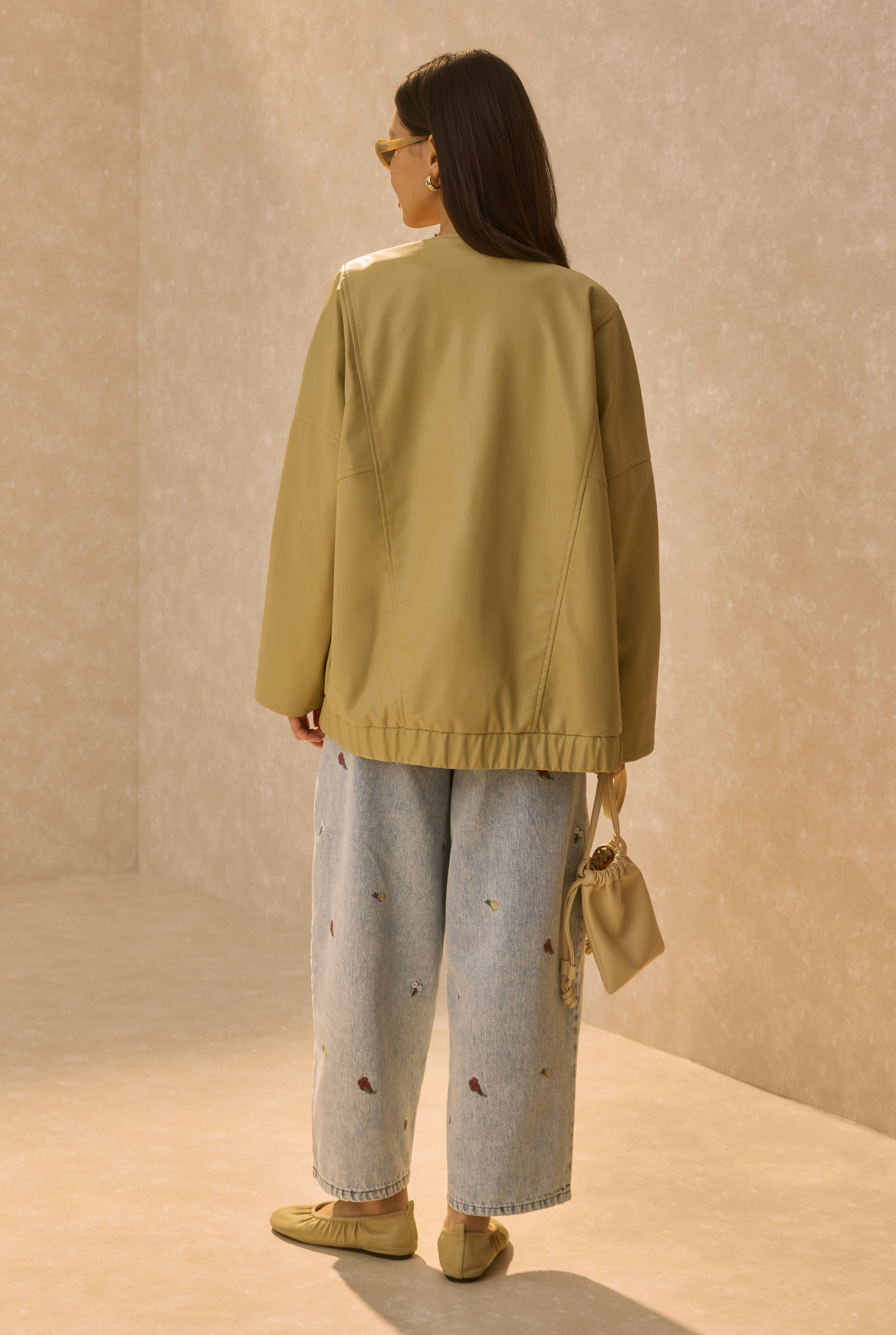 Asymmetric Cut Leather Jacket Honey - 8