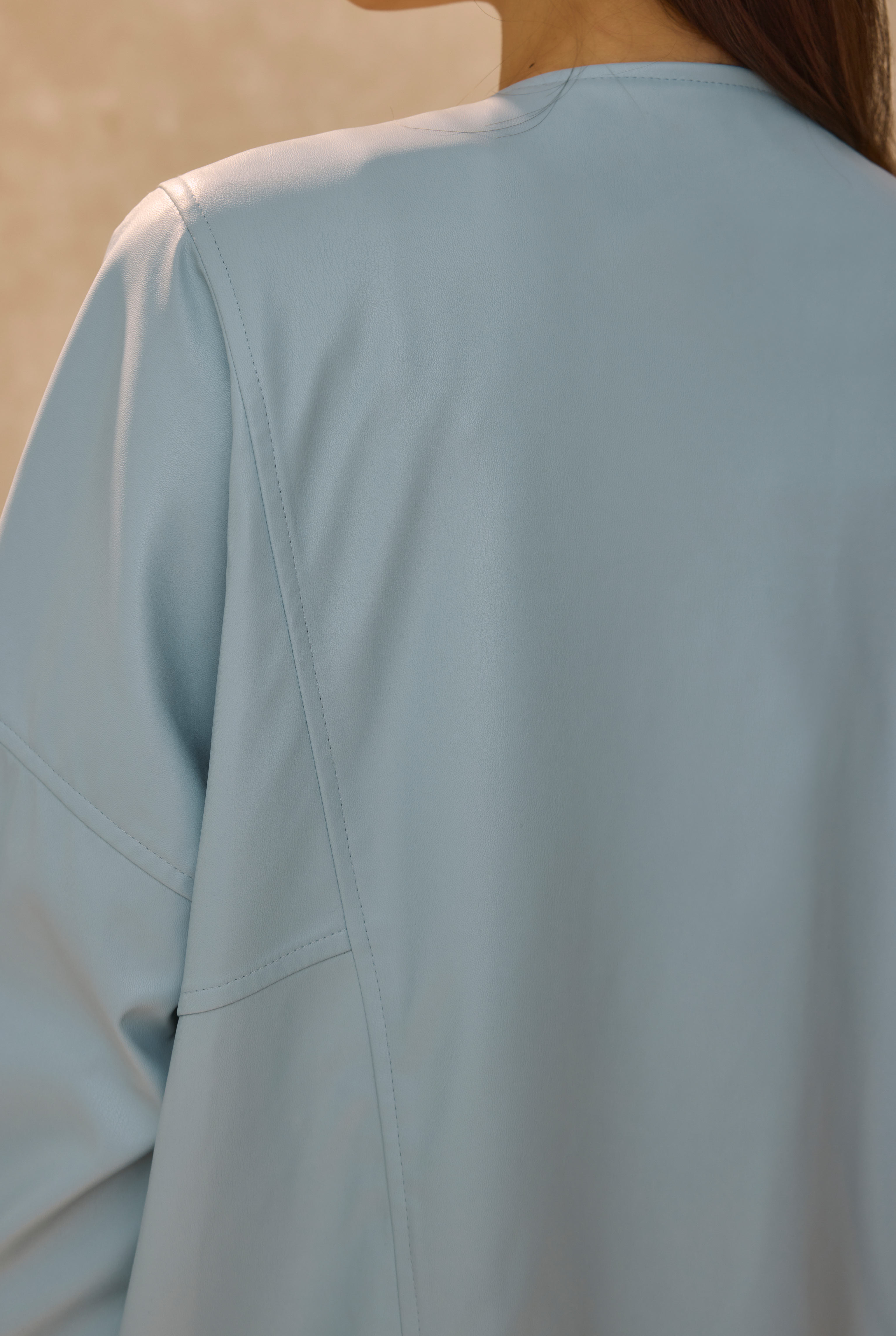 Asymmetric Cut Leather Jacket Baby Blue - 6