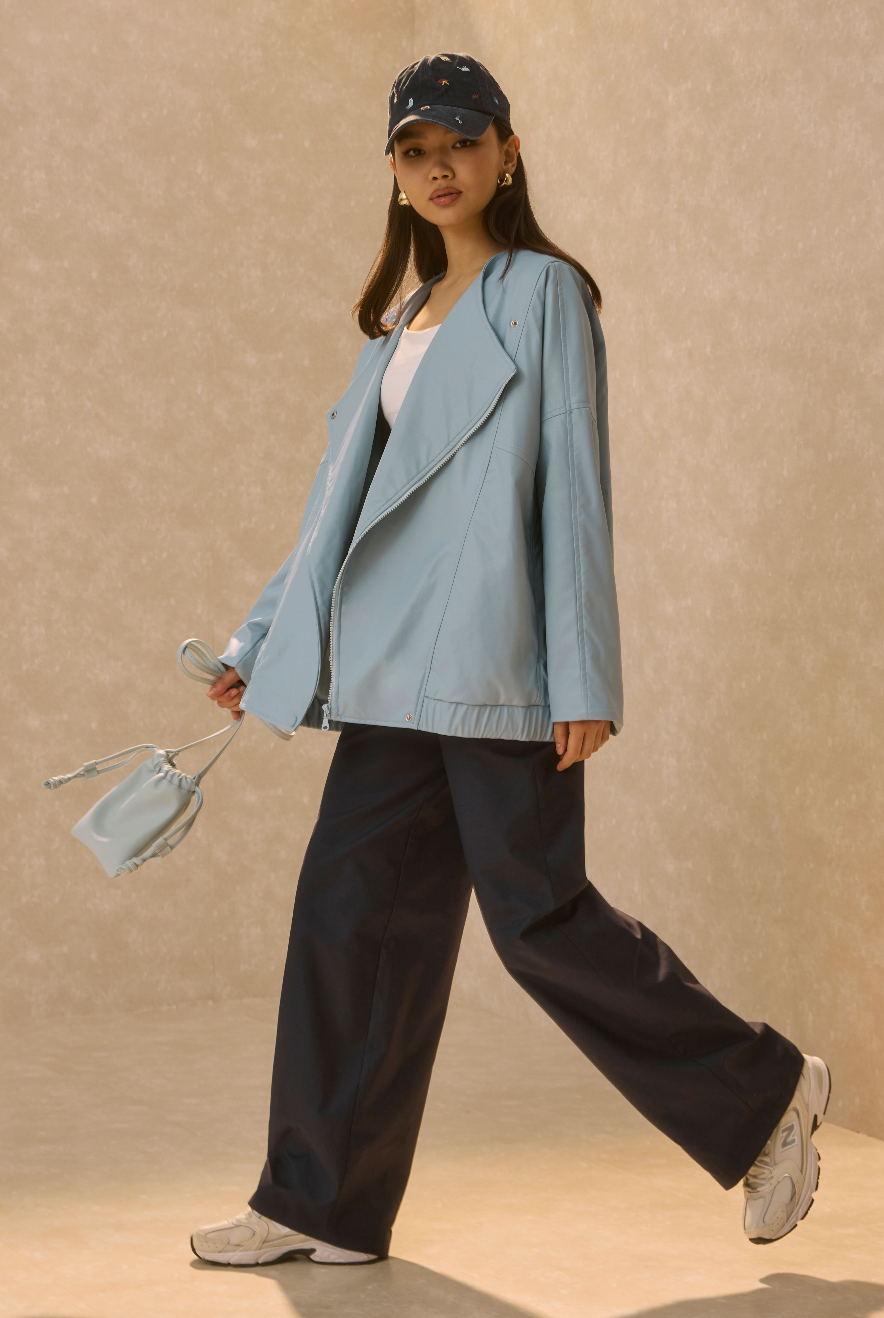 Asymmetric Cut Leather Jacket Baby Blue - 5