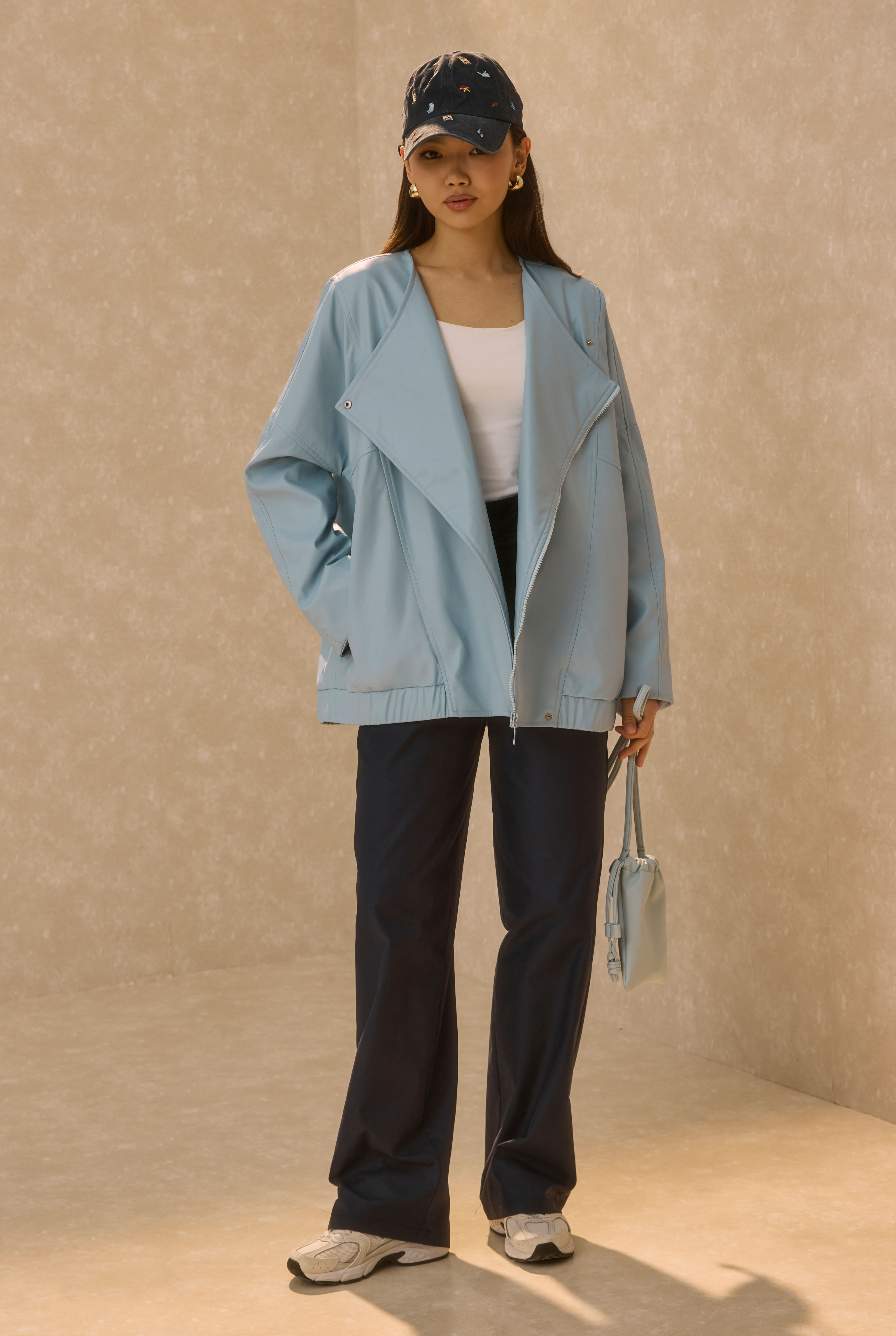 Asymmetric Cut Leather Jacket Baby Blue - HE-QA