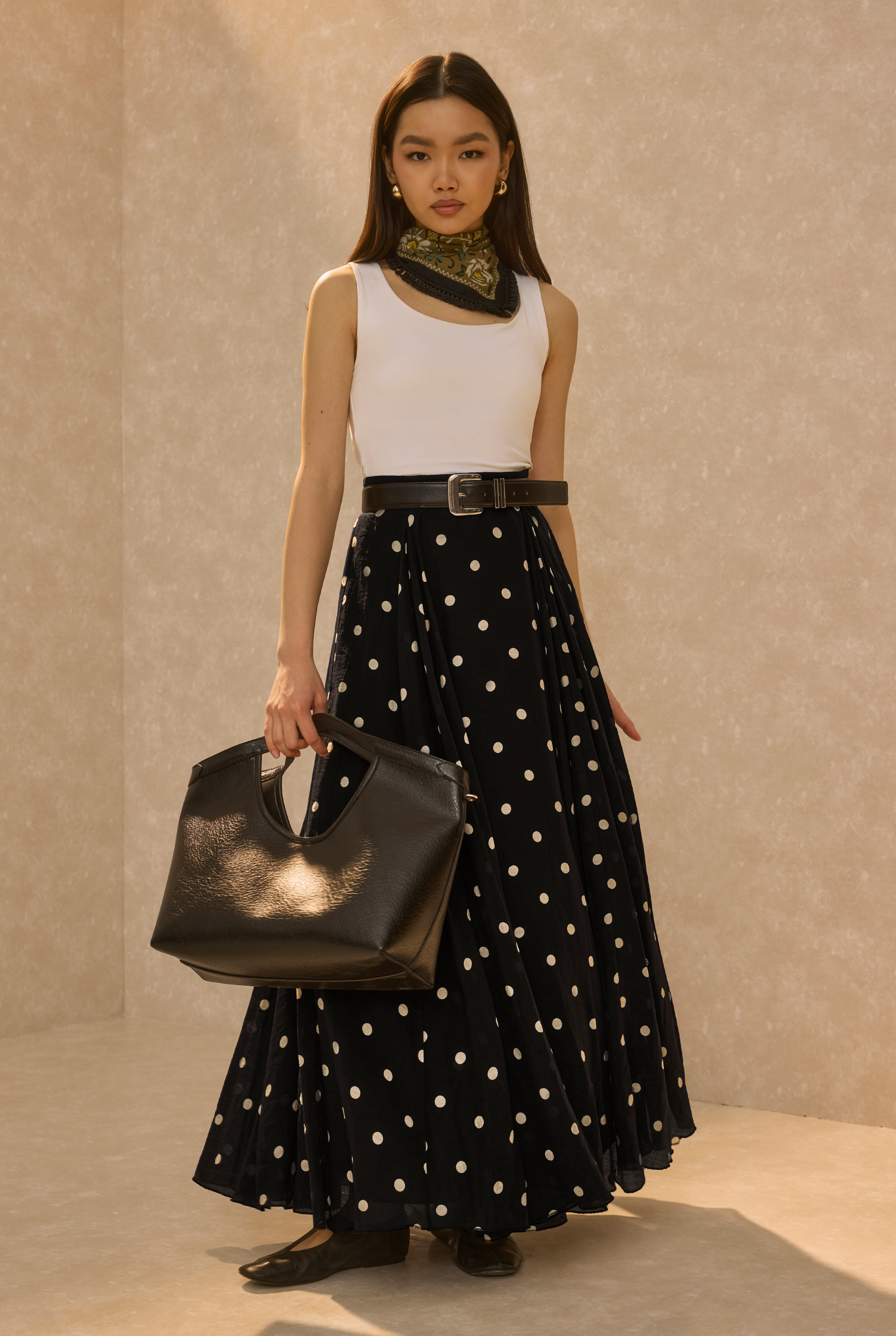  Polka Dot Print Volant Skirt Black - 1