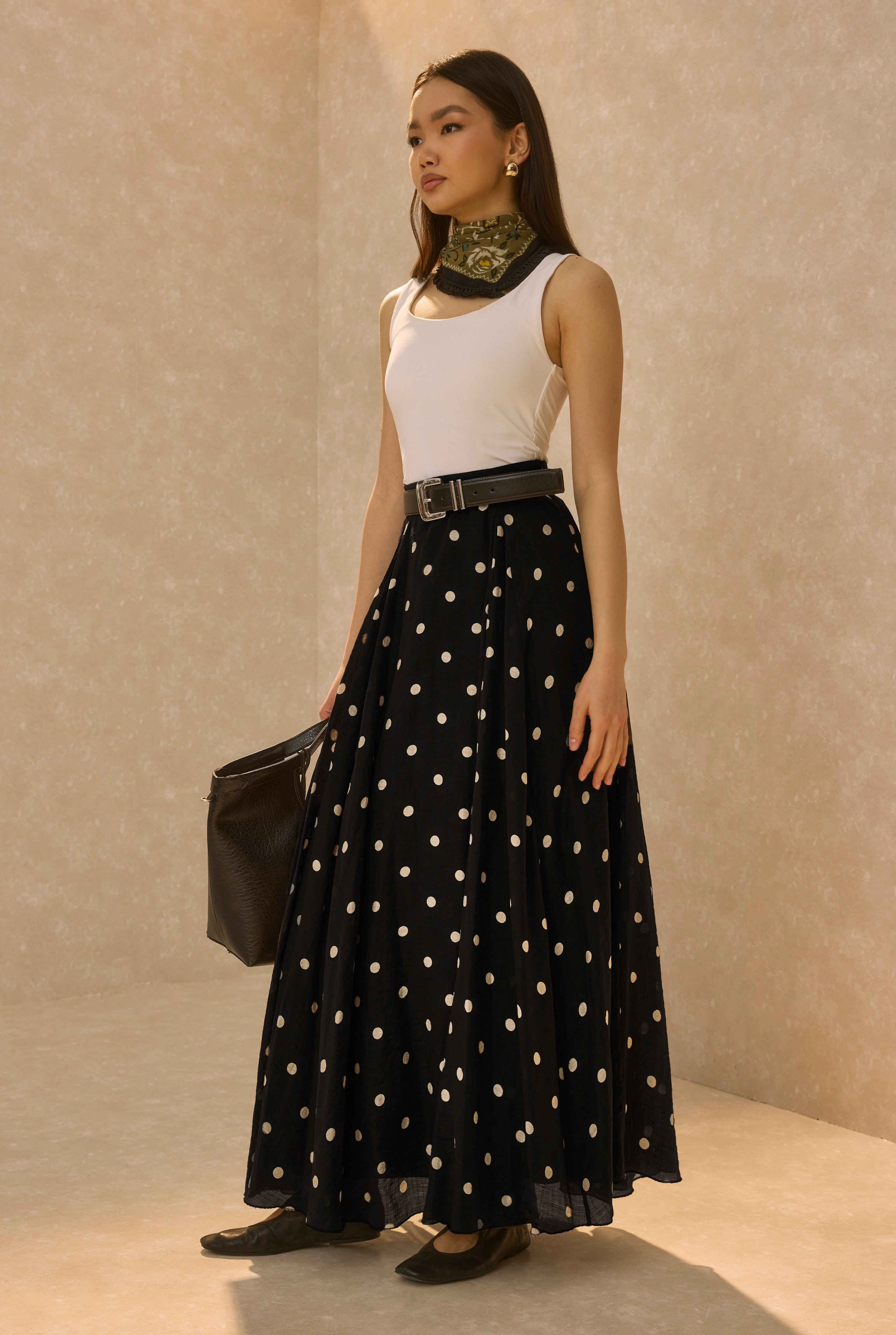  Polka Dot Print Volant Skirt Black - 2
