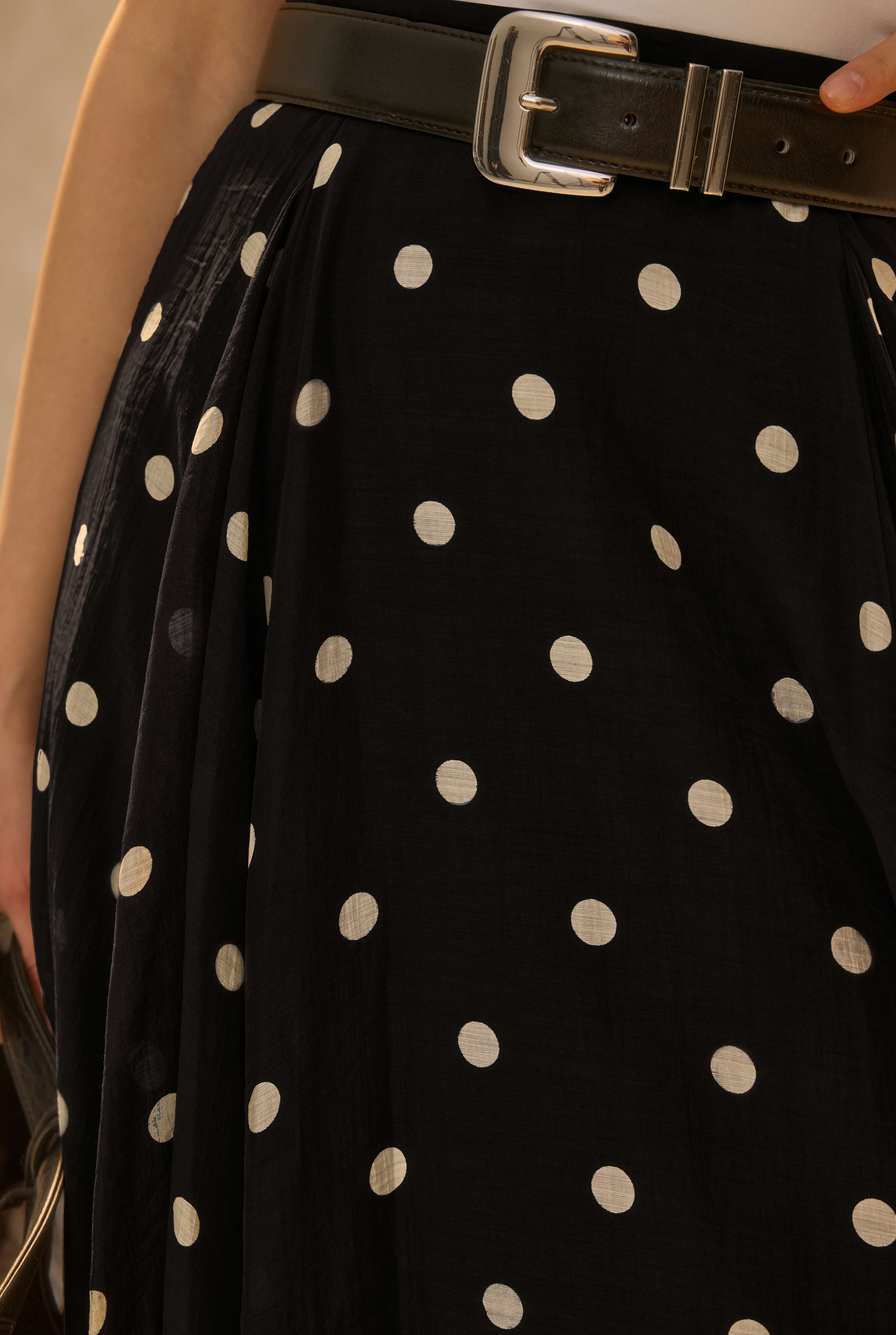  Polka Dot Print Volant Skirt Black - 4