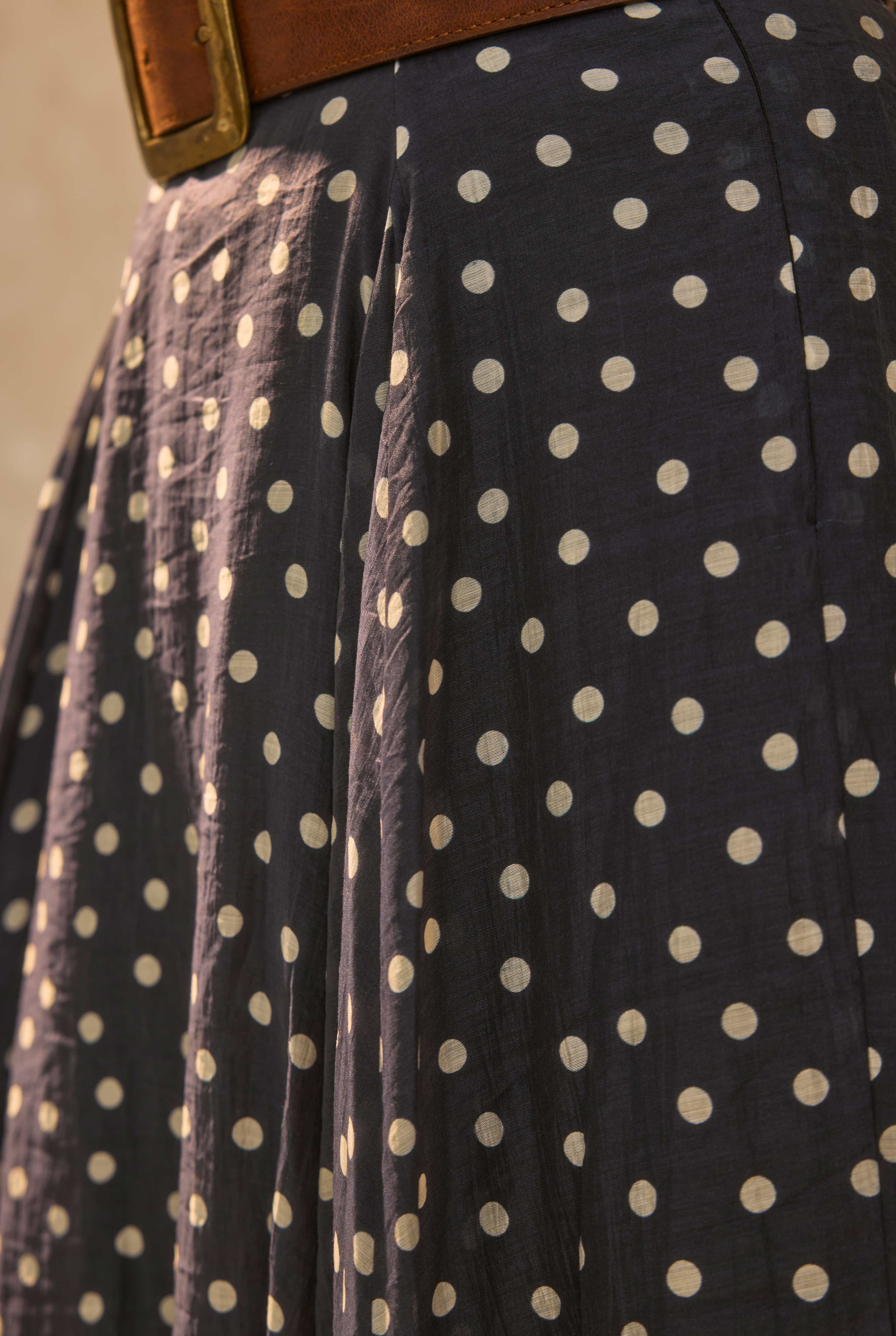  Polka Dot Print Volant Skirt Navy Blue - 3
