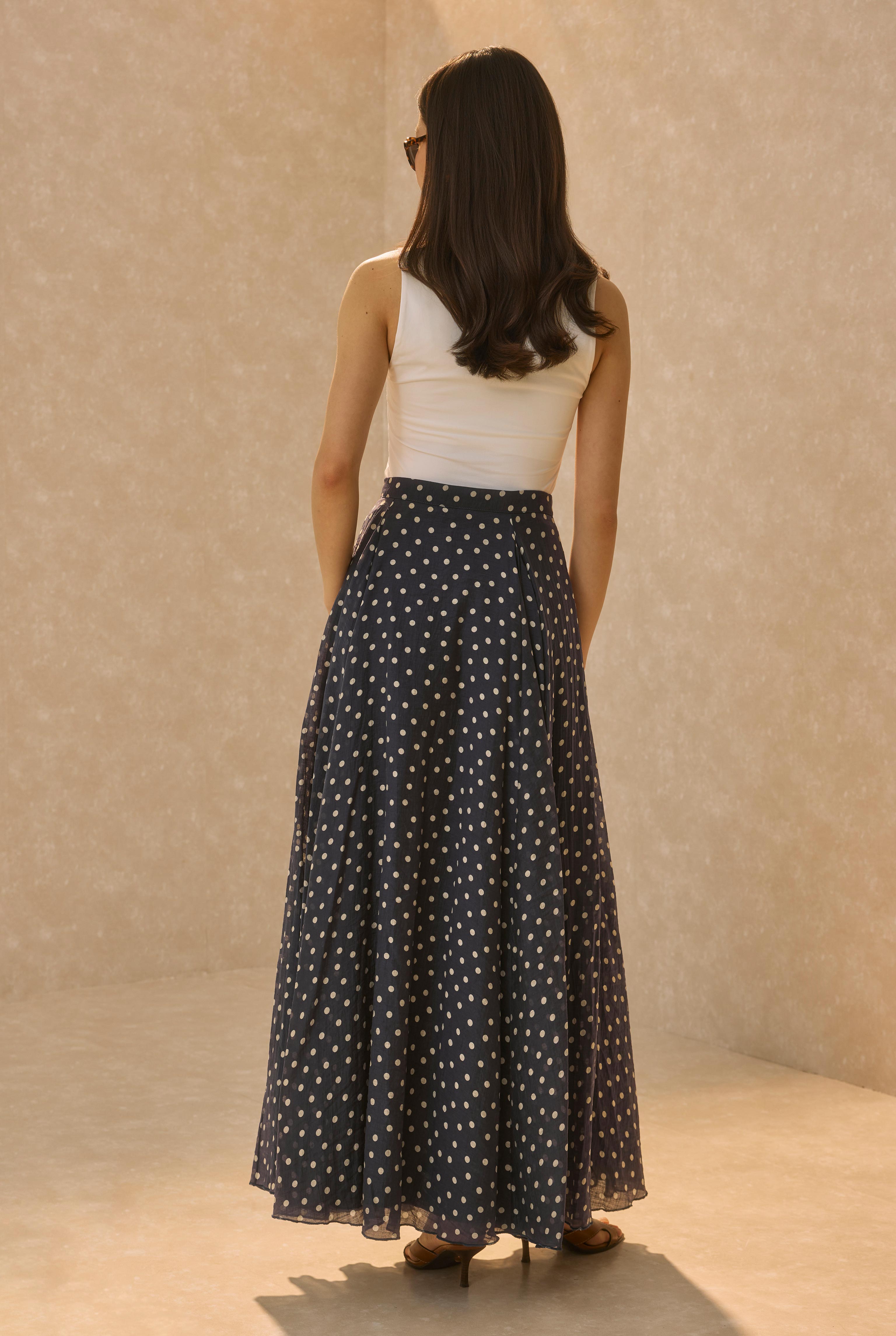  Polka Dot Print Volant Skirt Navy Blue - 4