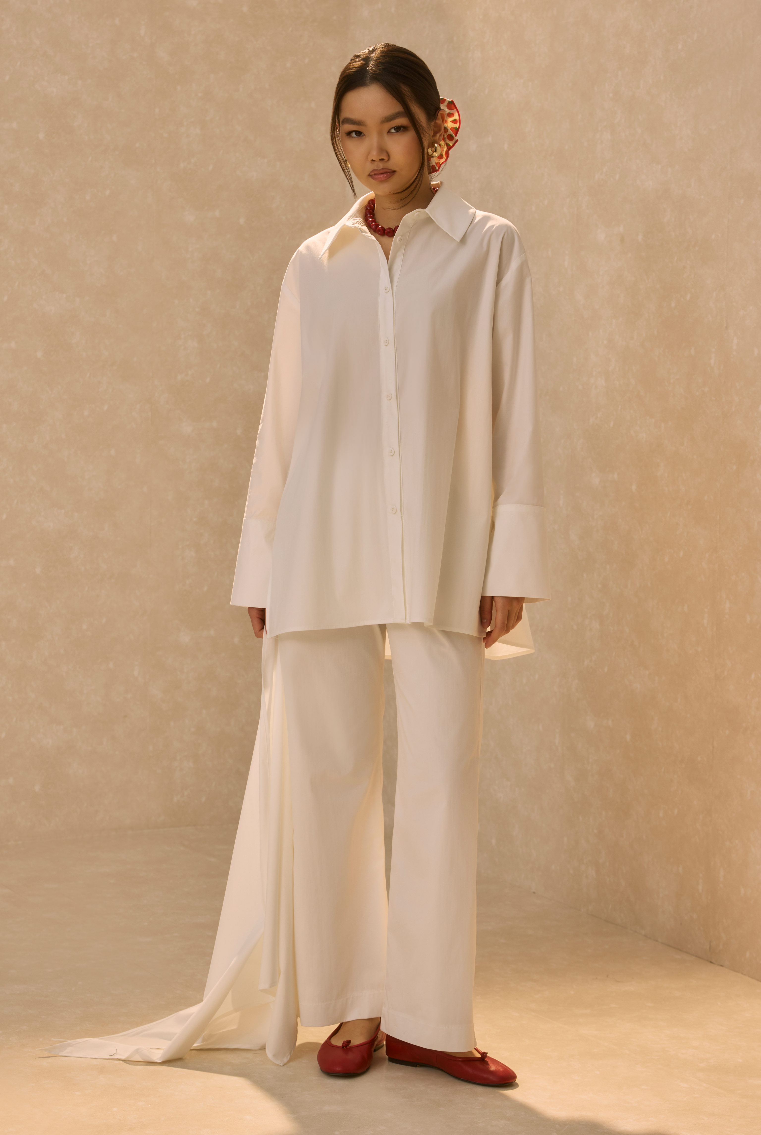 Poplin Set With Matching Scarf Ecru - 2