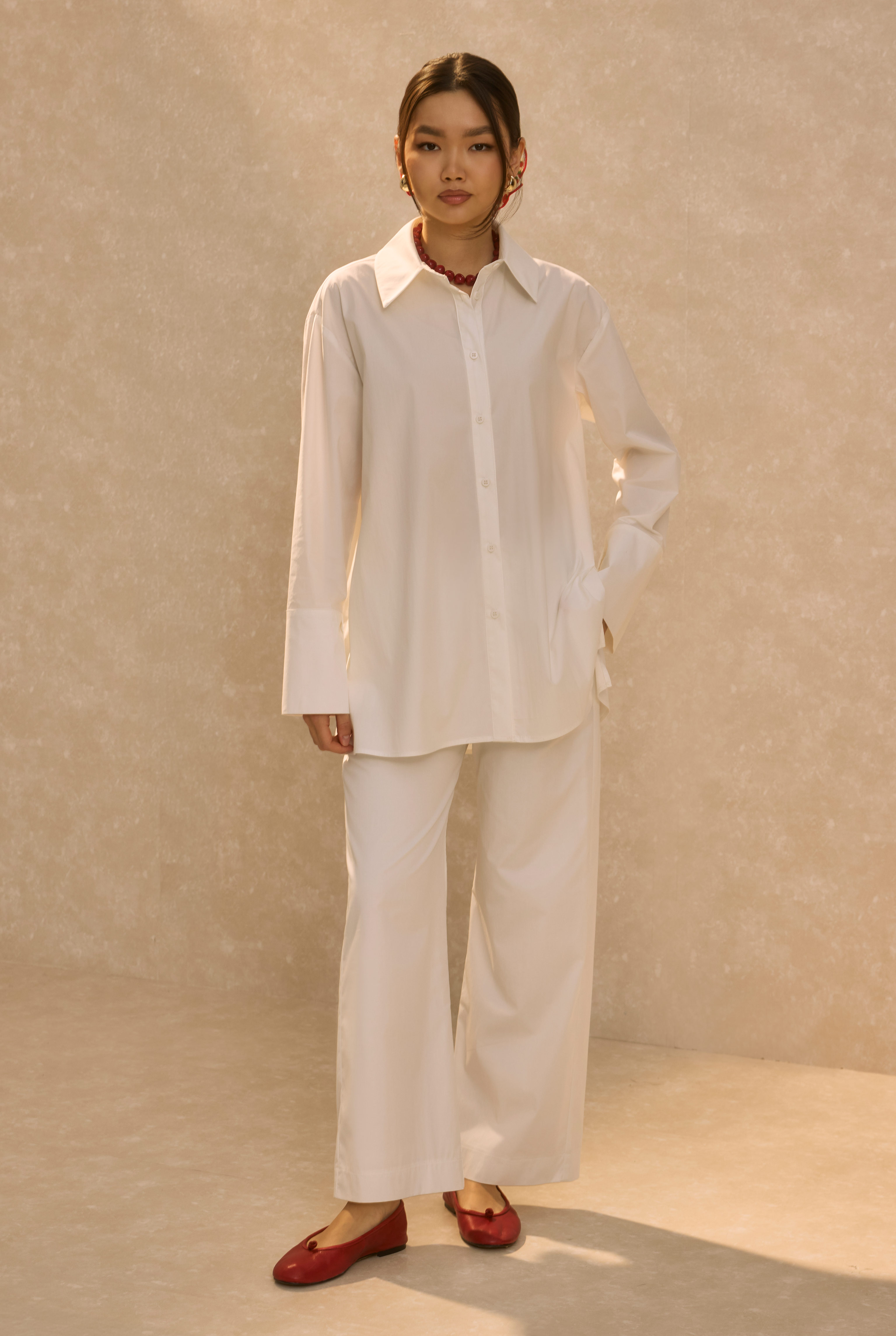 Poplin Set With Matching Scarf Ecru - 3