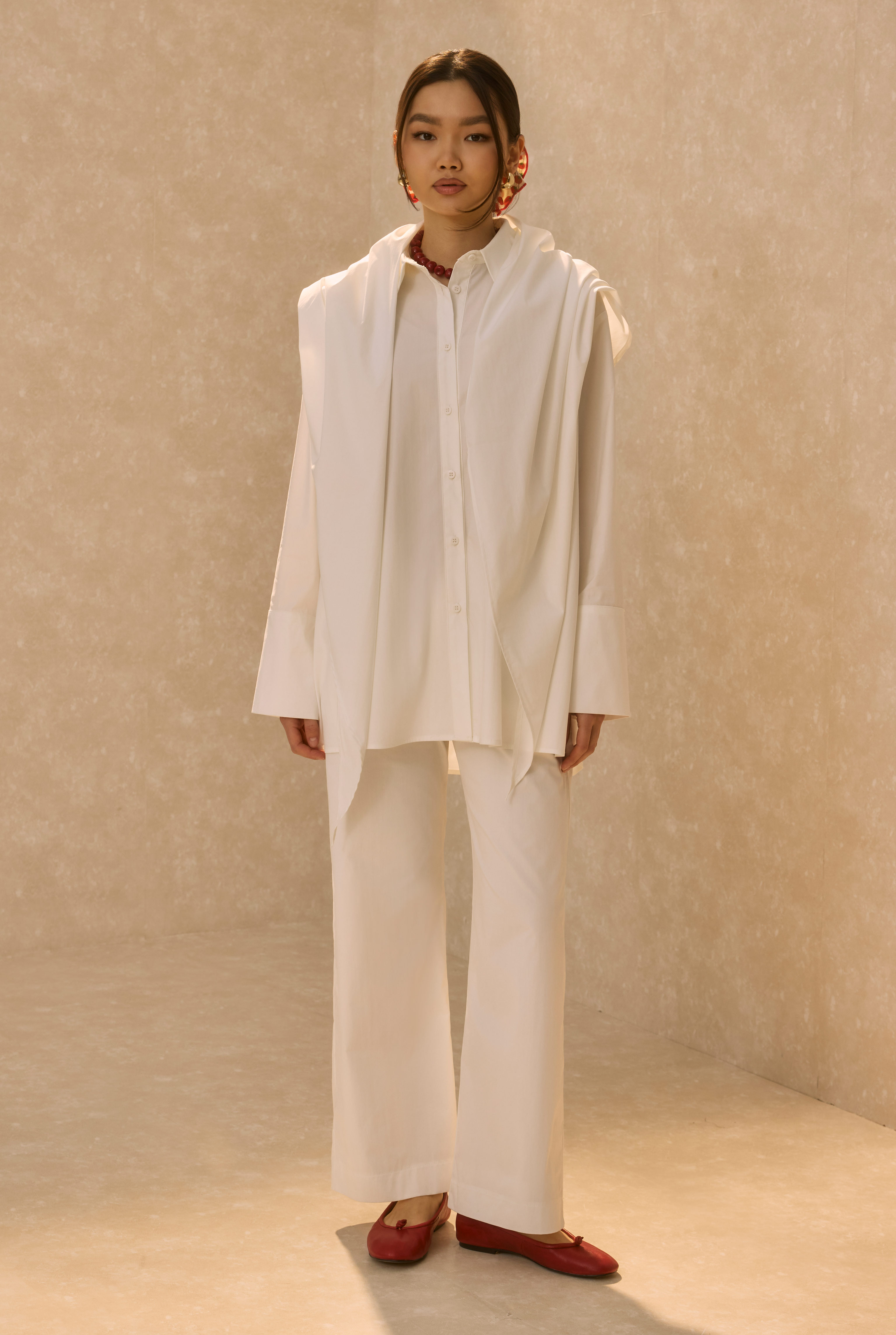 Poplin Set With Matching Scarf Ecru - 5