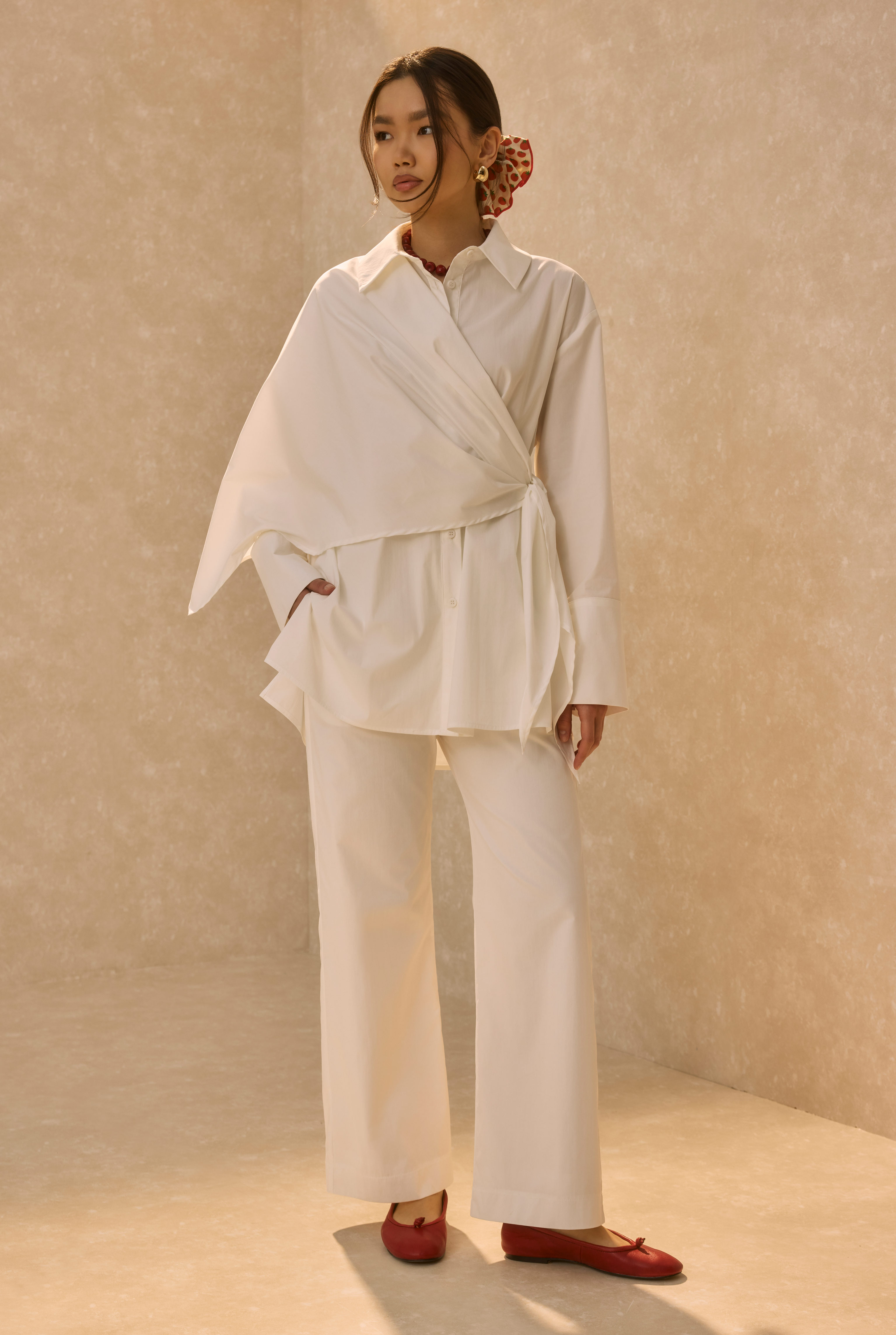 Poplin Set With Matching Scarf Ecru - HE-QA