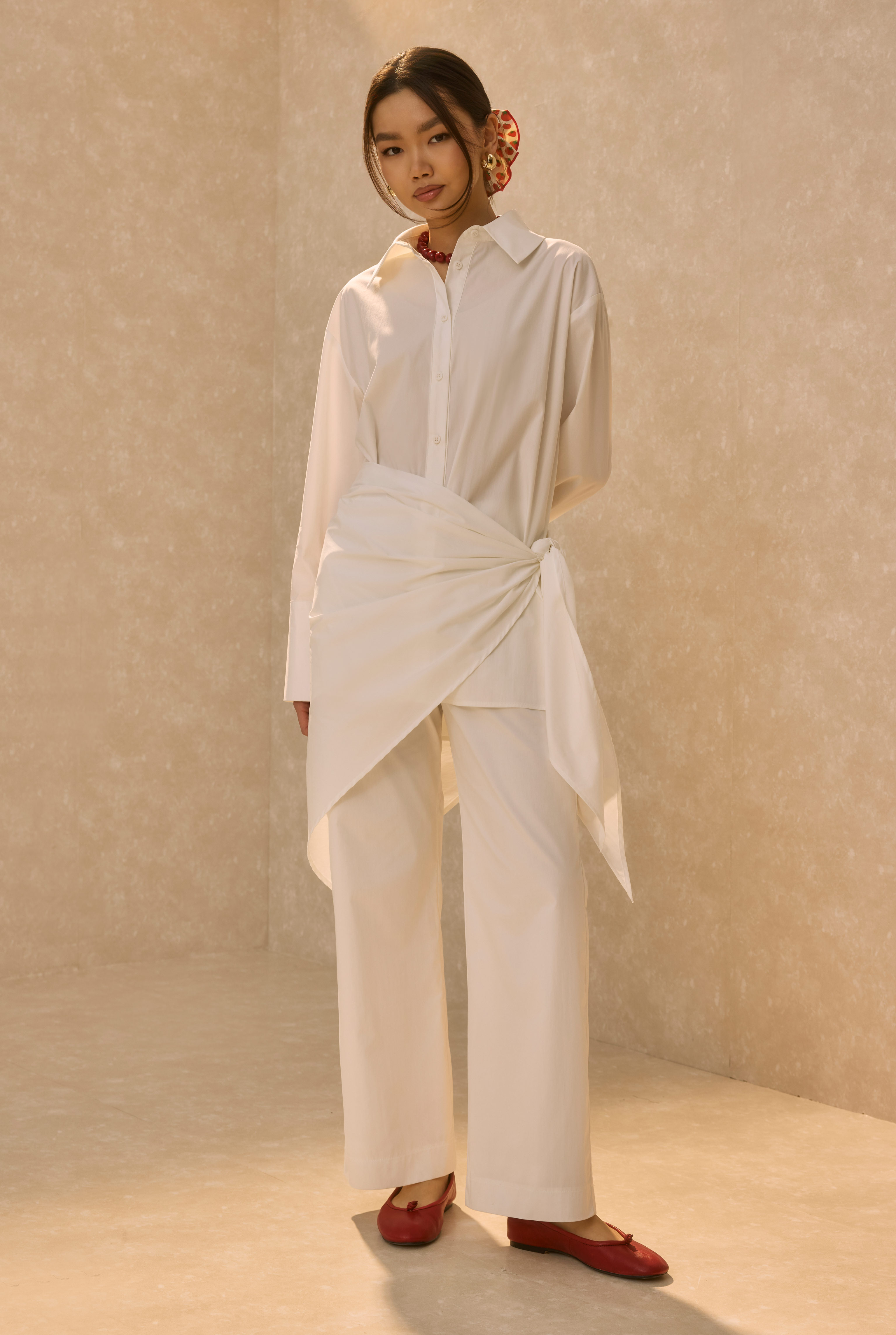 Poplin Set With Matching Scarf Ecru - 7