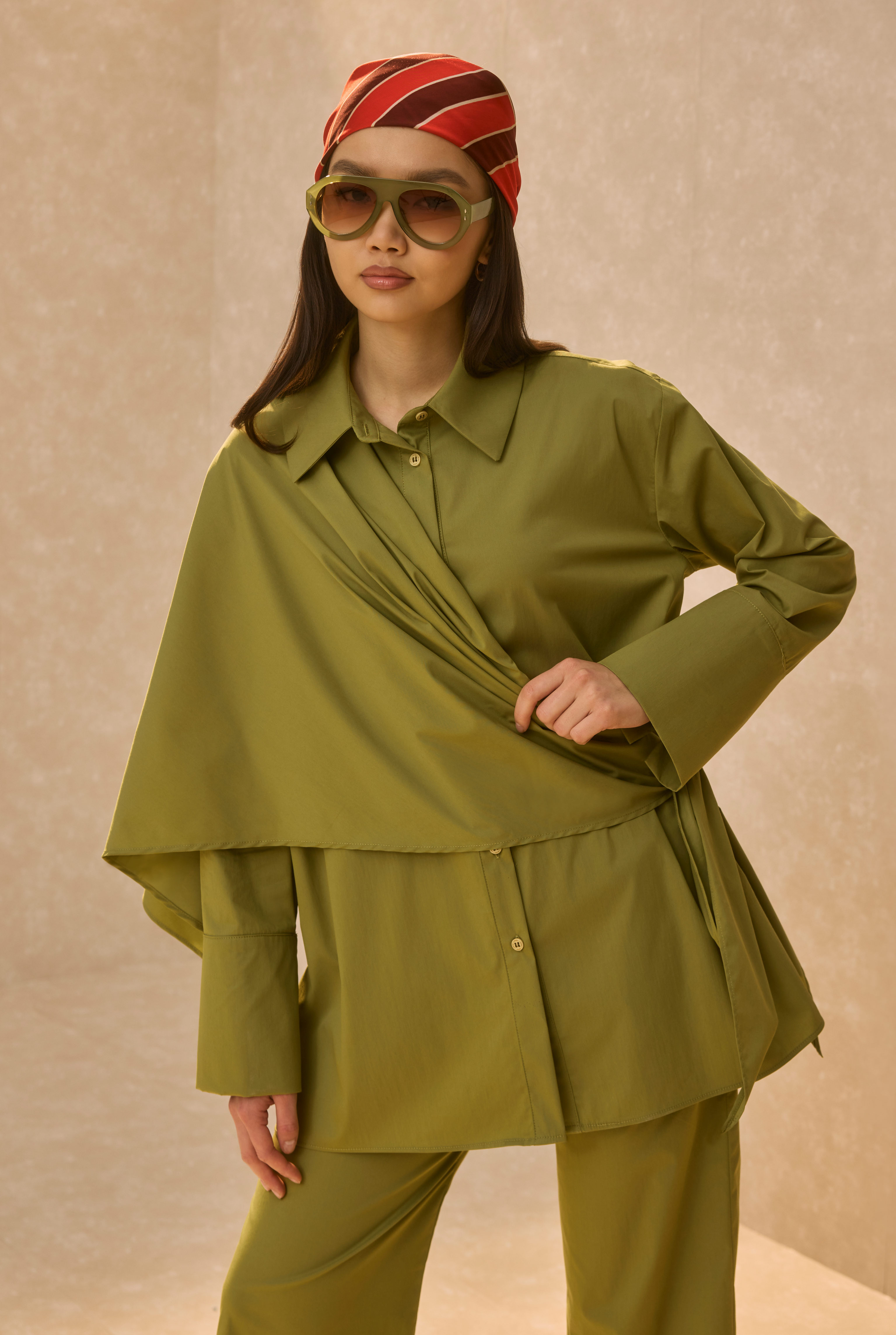 Poplin Set With Matching Scarf Avocado - 1