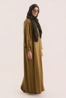 Shoulder Ruched Lyocell Abaya Oil Green 