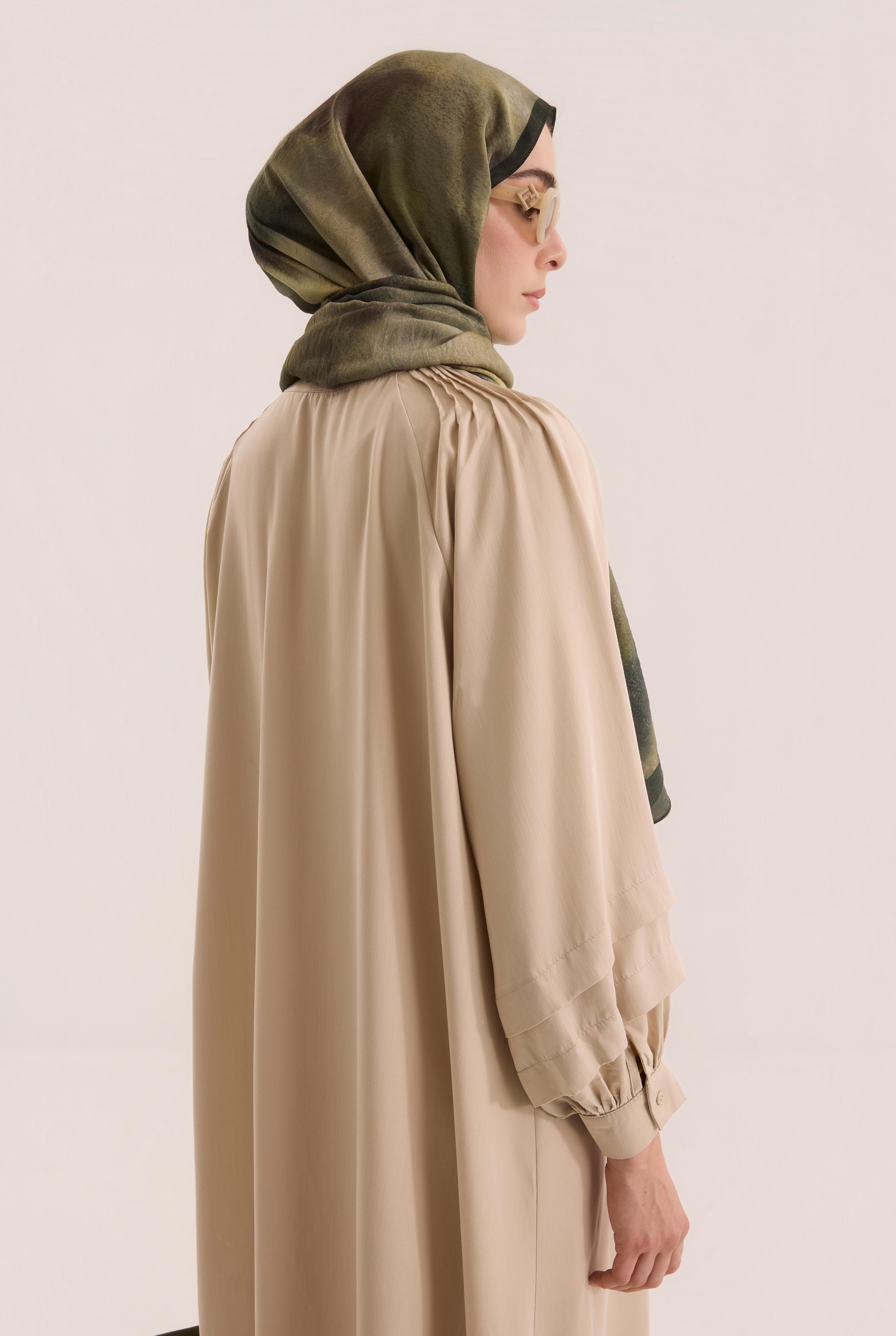 Shoulder Ruched Lyocell Abaya Stone - 6