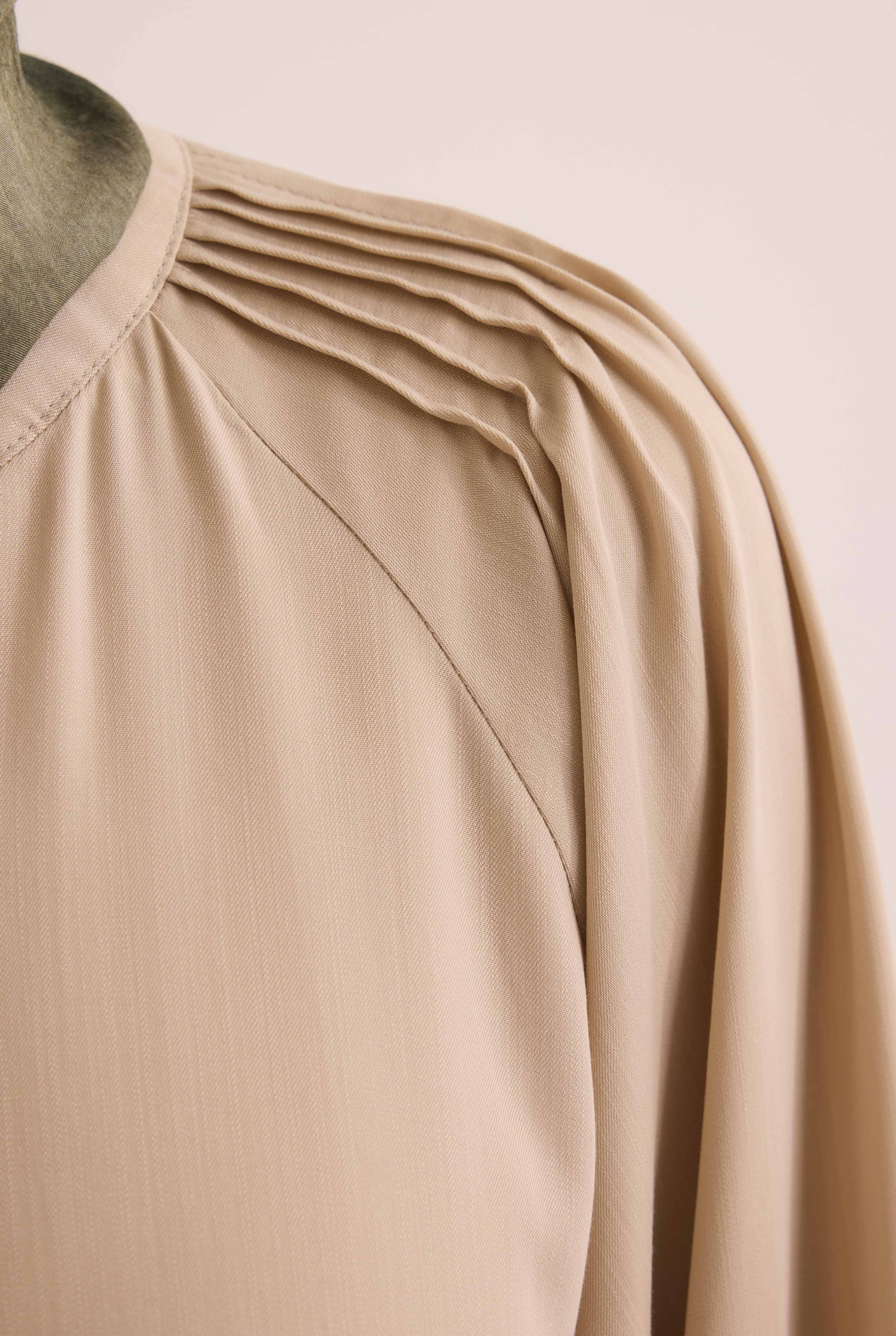 Shoulder Ruched Lyocell Abaya Stone - 4