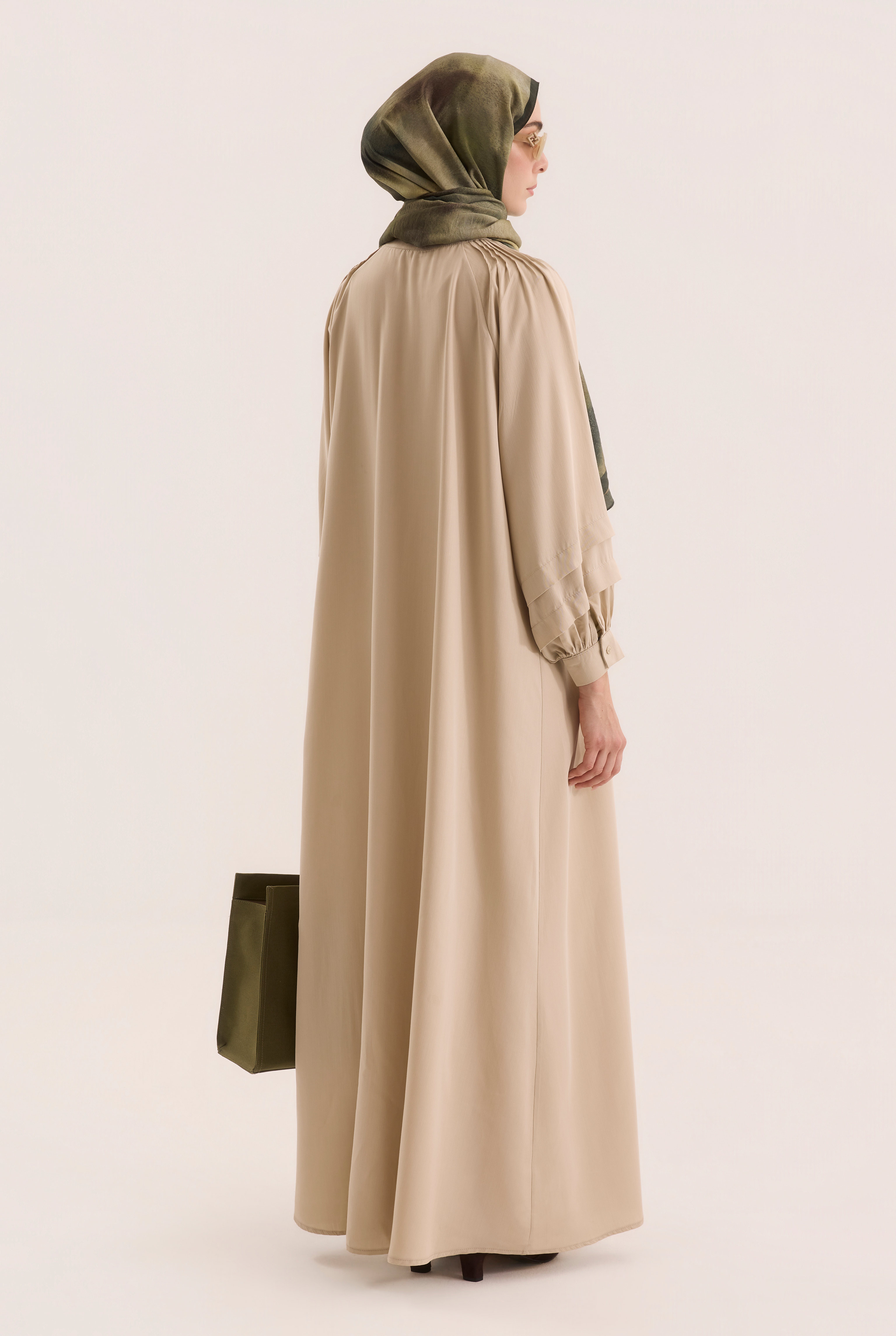 Shoulder Ruched Lyocell Abaya Stone - 5