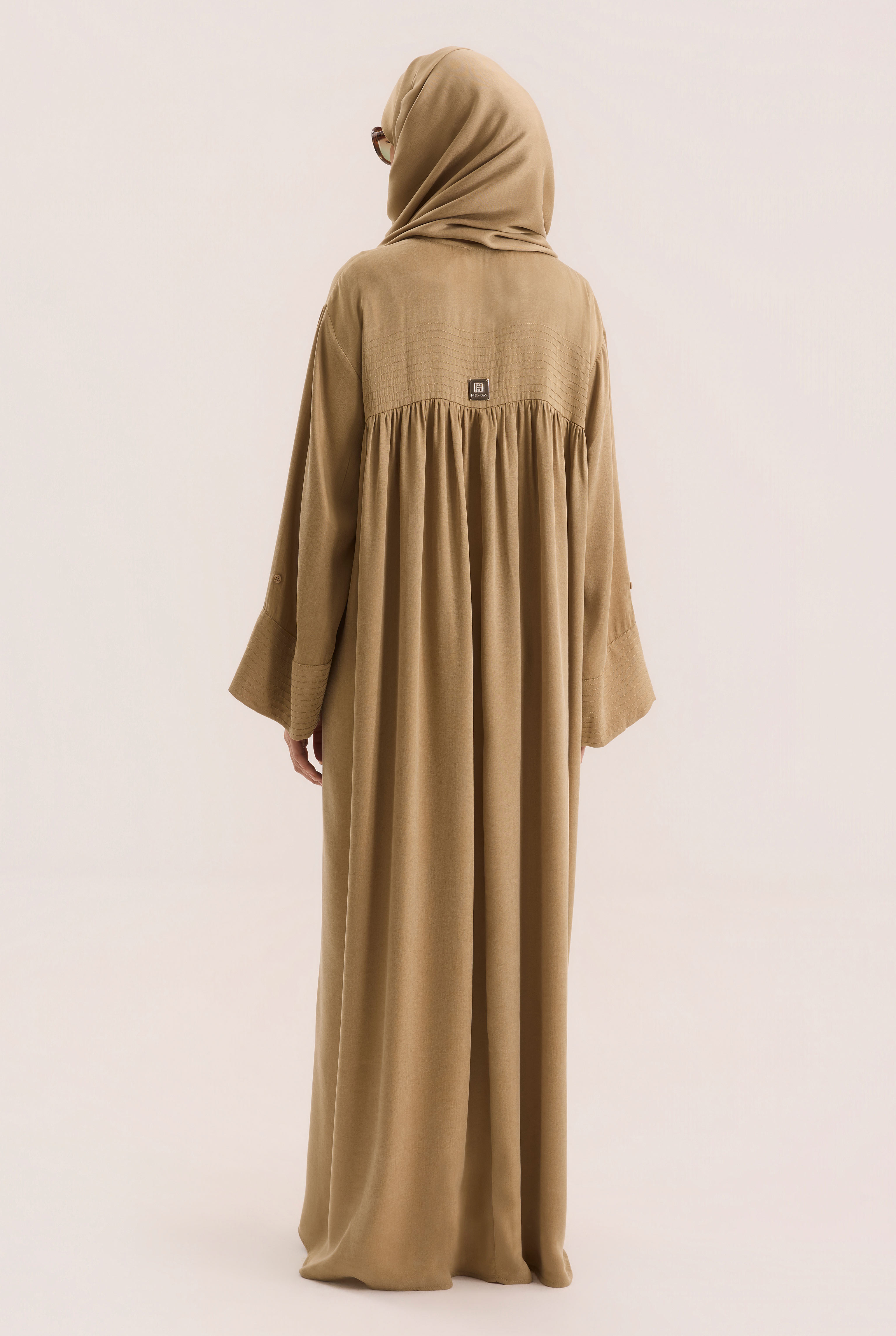 Contrast Stitch Lyocell Abaya Set Honey - 10