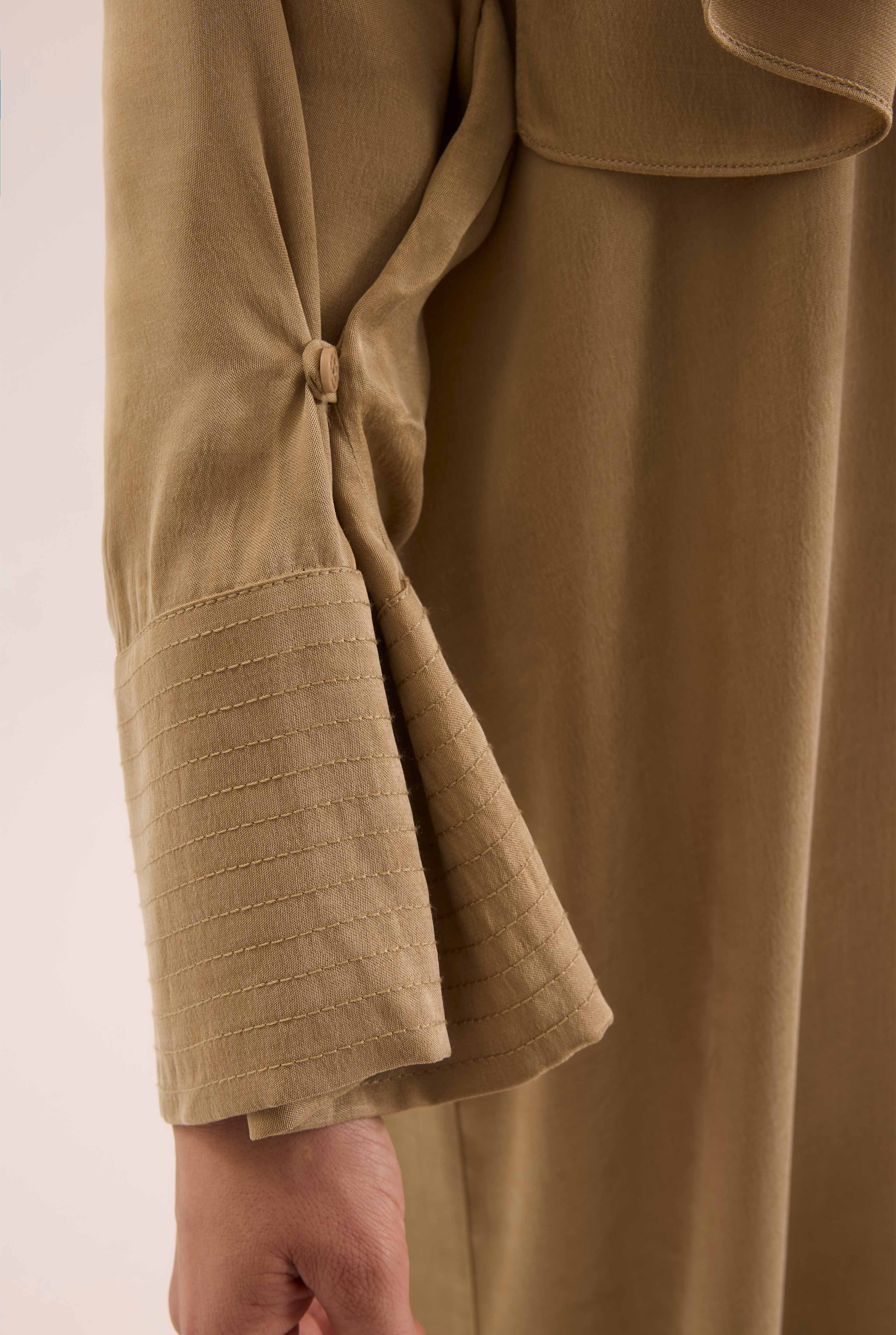 Contrast Stitch Lyocell Abaya Set Honey - 7