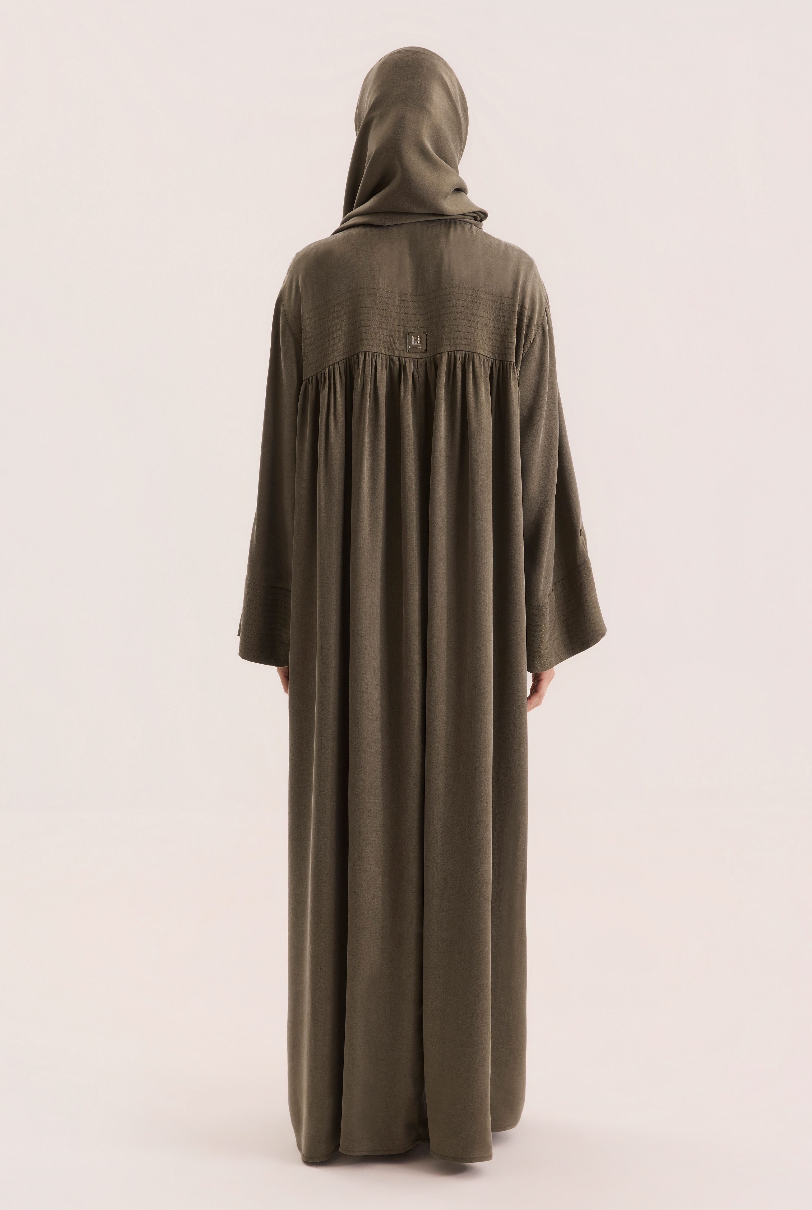 Contrast Stitch Lyocell Abaya Set Moss Green - 8