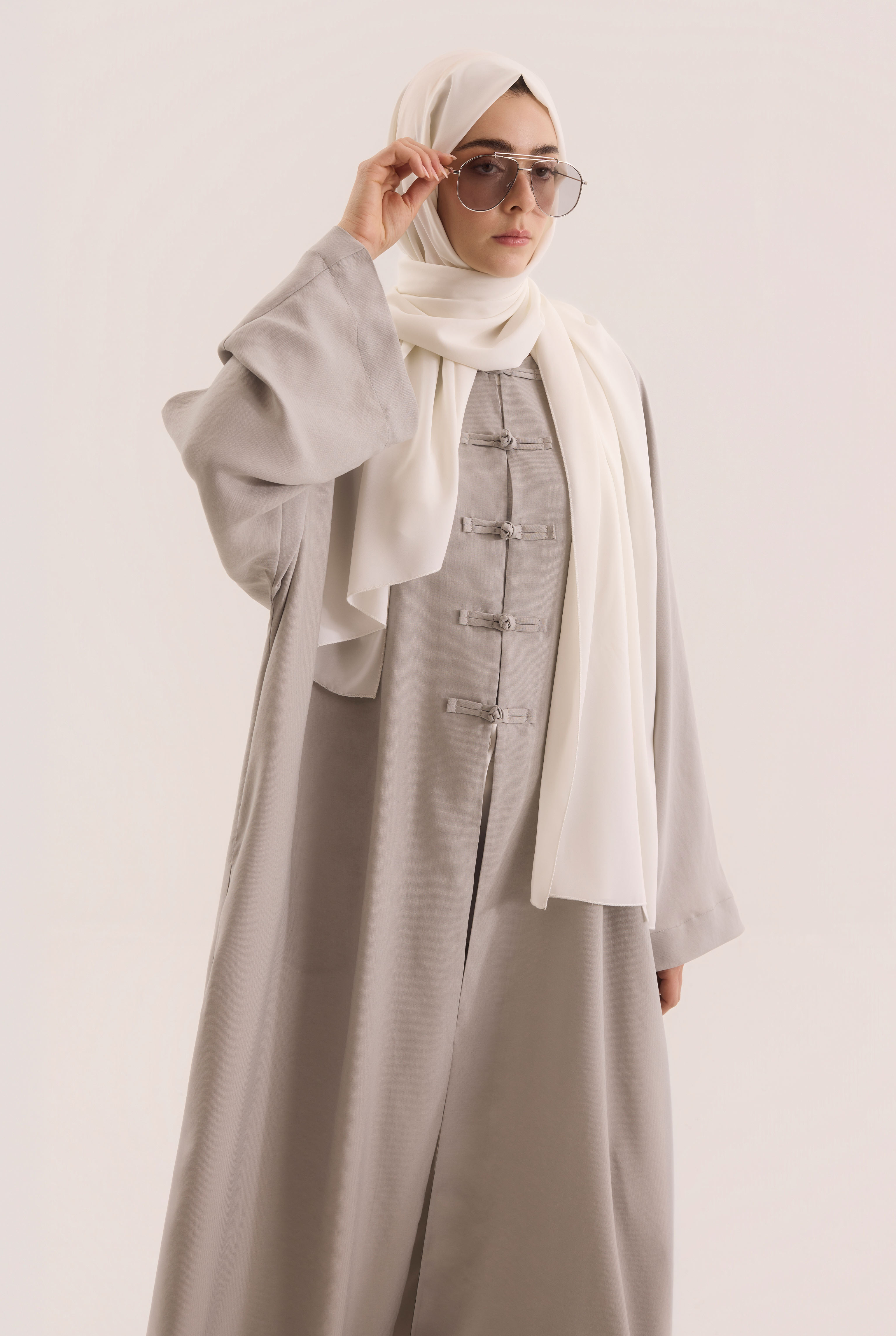 Chinese Button Abaya Gray - 2