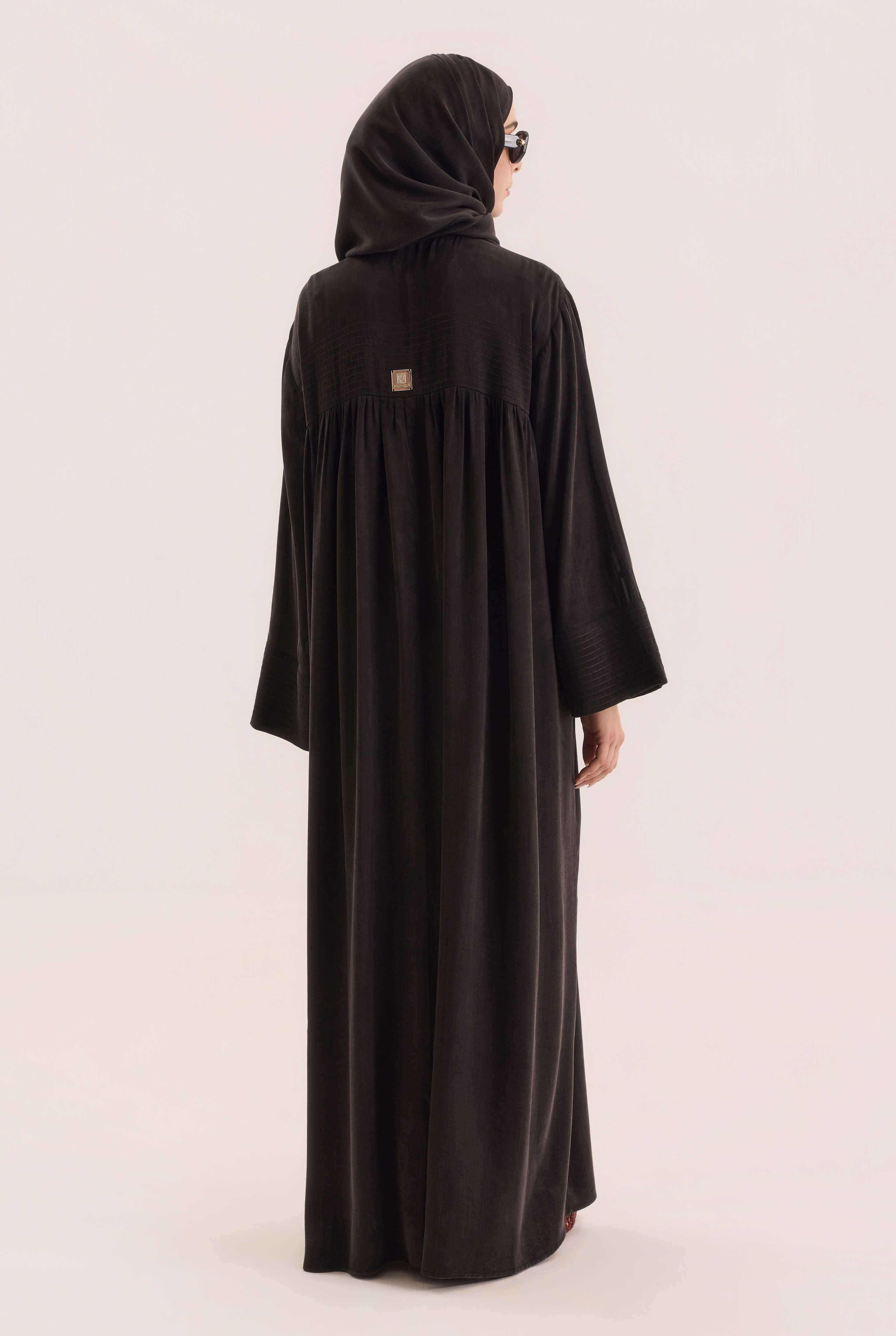 Contrast Stitch Lyocell Abaya Set Black - 6