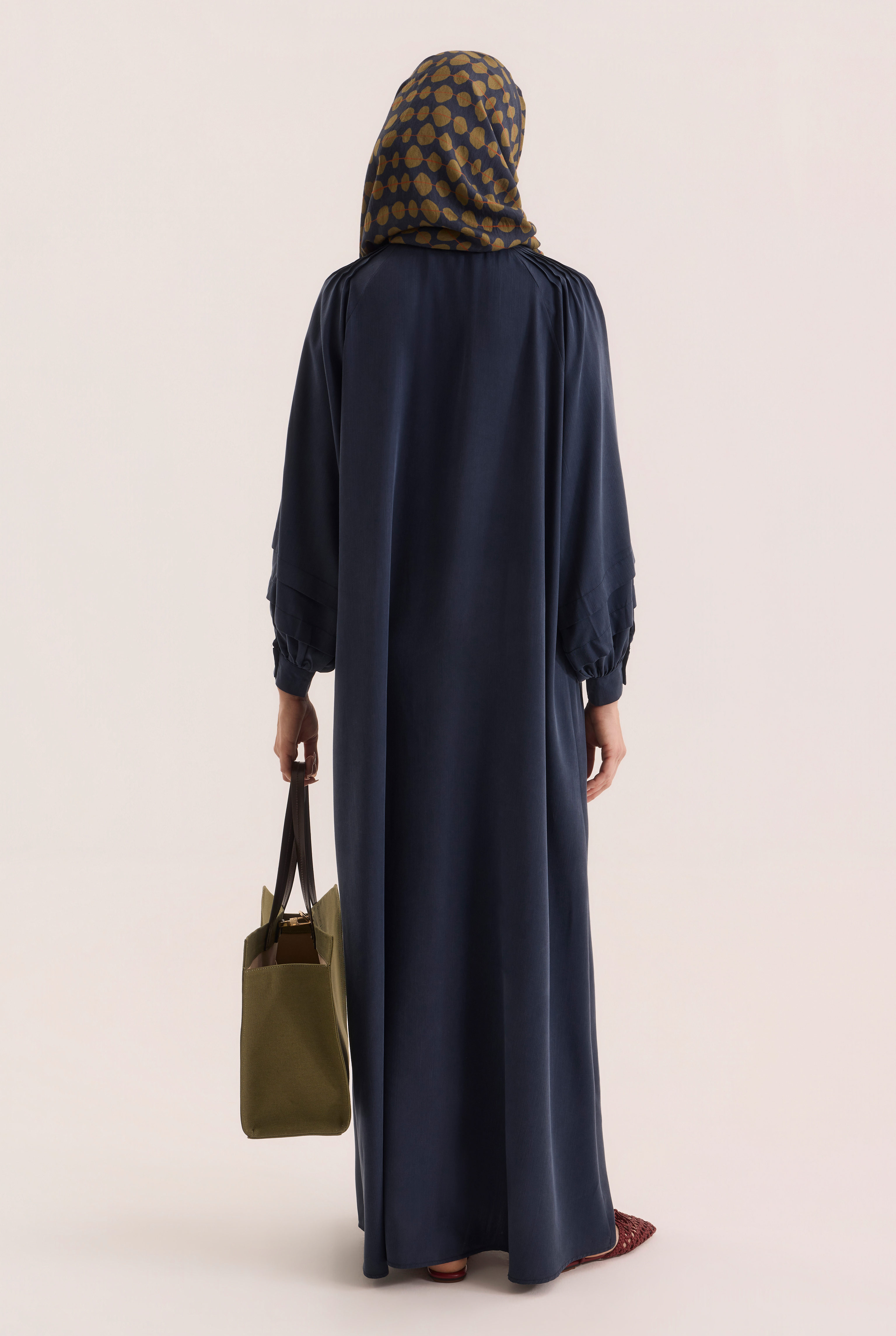 Shoulder Ruched Lyocell Abaya Navy Blue - 6