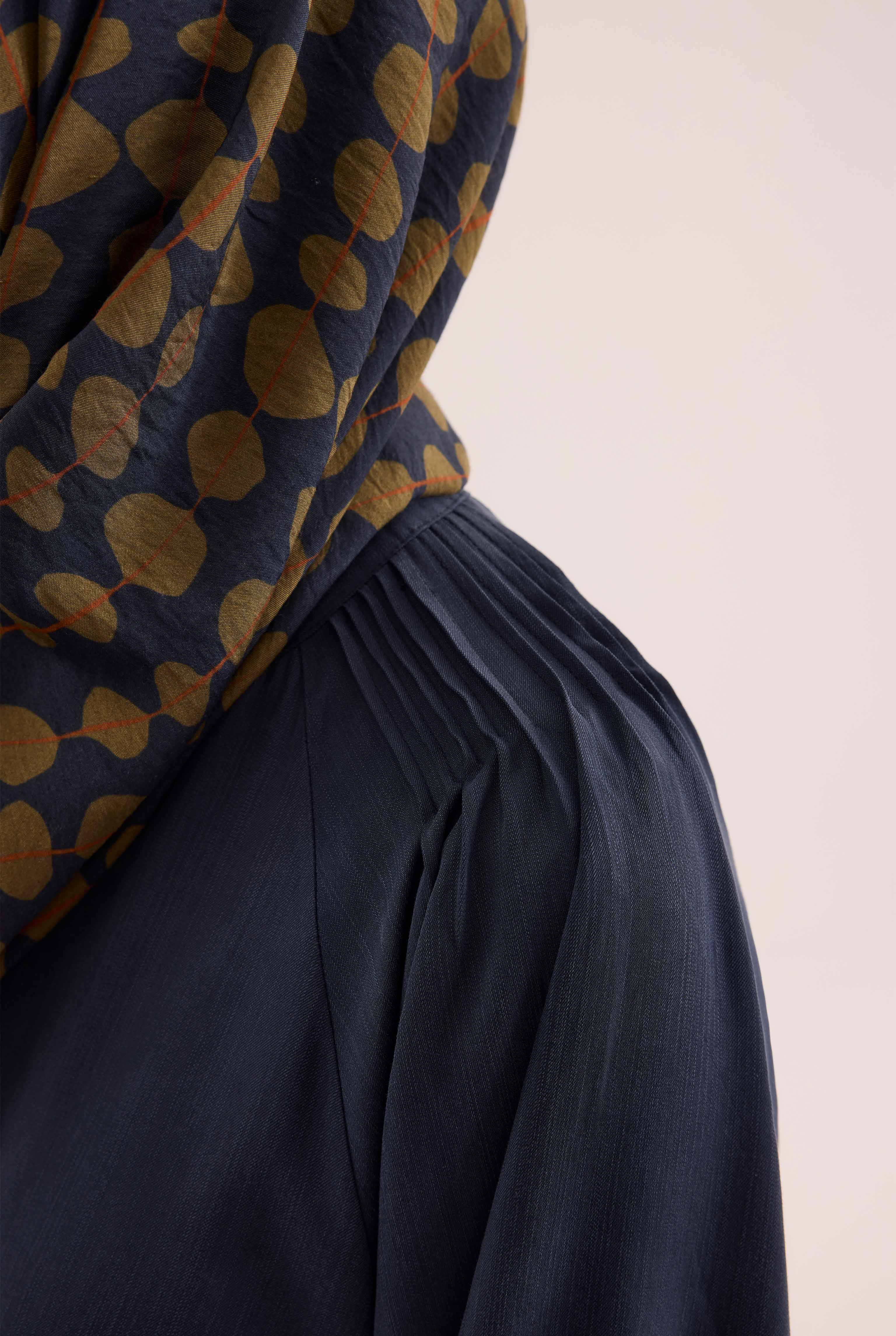 Shoulder Ruched Lyocell Abaya Navy Blue - 5